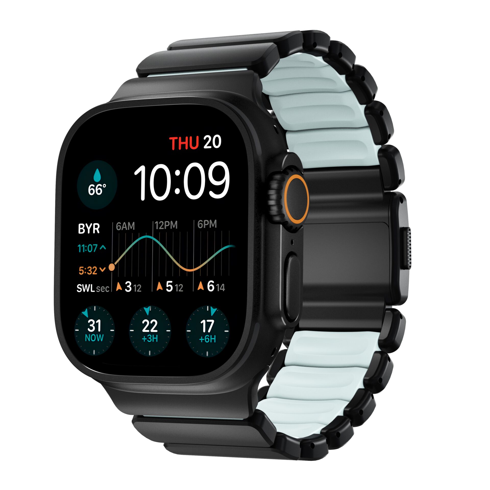 Nomad Stratos Band Titanium  Black 49mm Icy Blue Glow