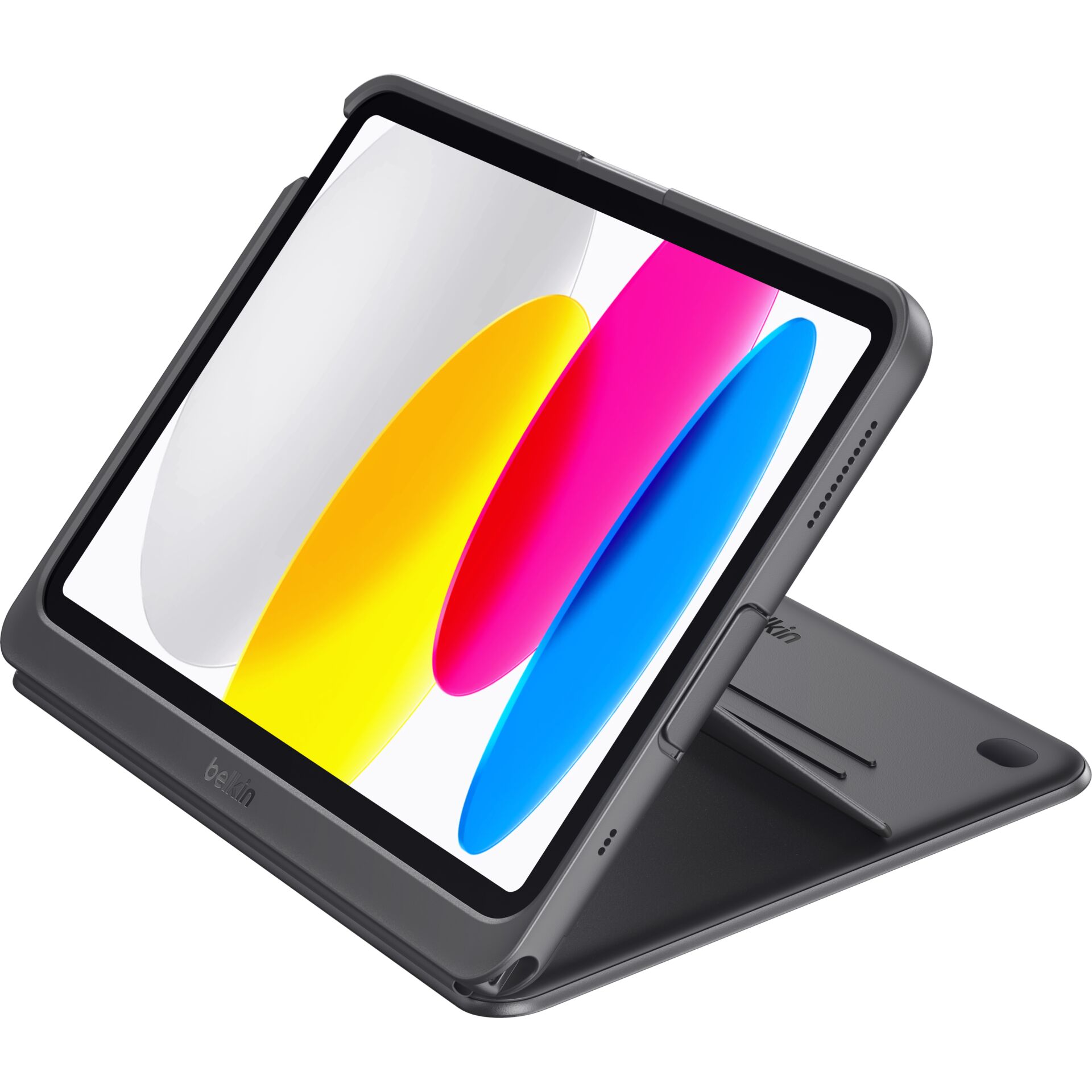 tablet, hülle, stativ, grau, bunter bildschirm
