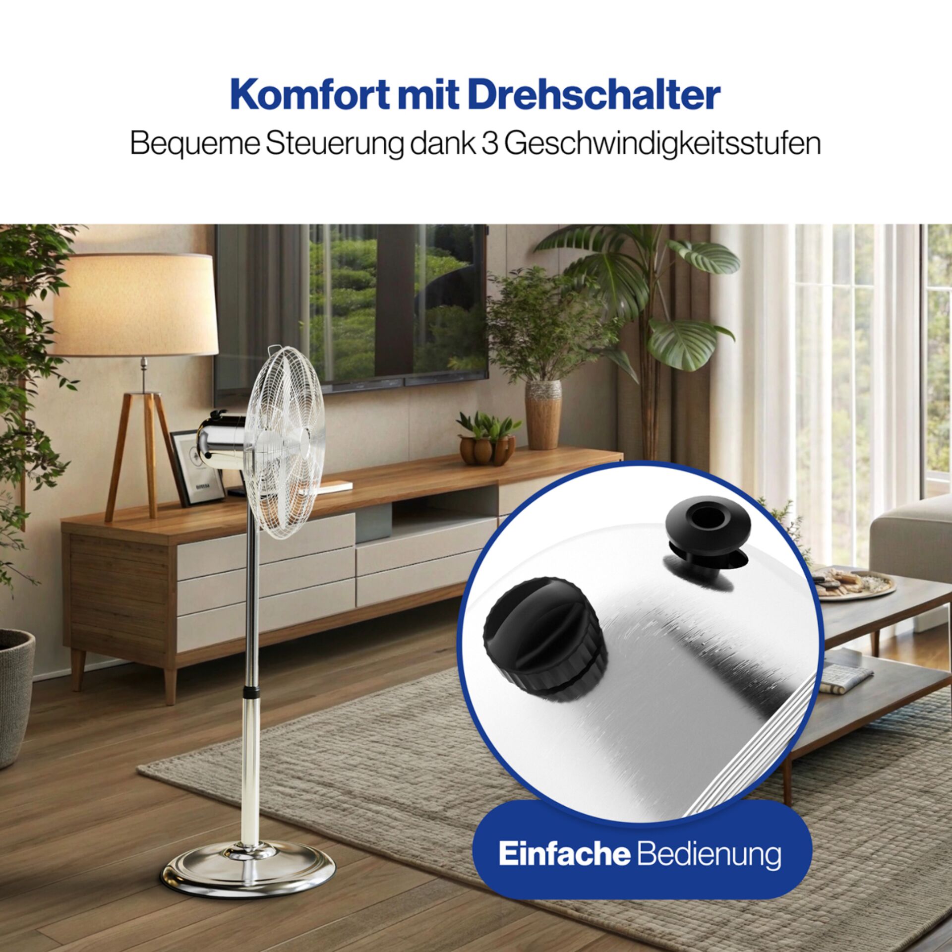 Ventilator, Standventilator, Höhenverstellbar, Tischventilator, modernes Design