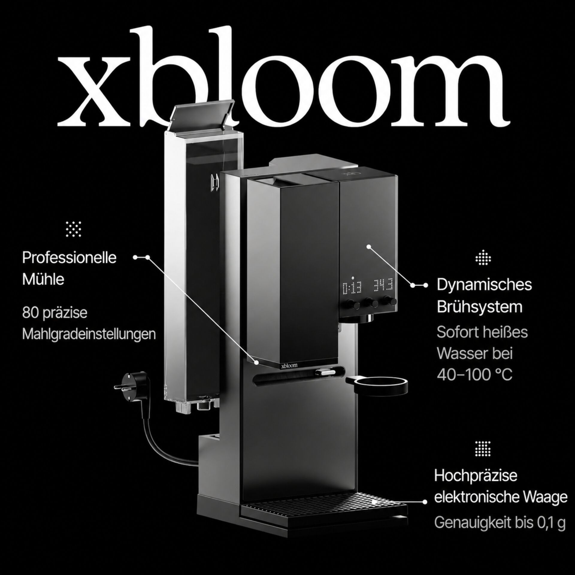 Kaffeemaschine, Espressomaschine, Digitalanzeige, Hochpräzise Waage, Dampfsystem