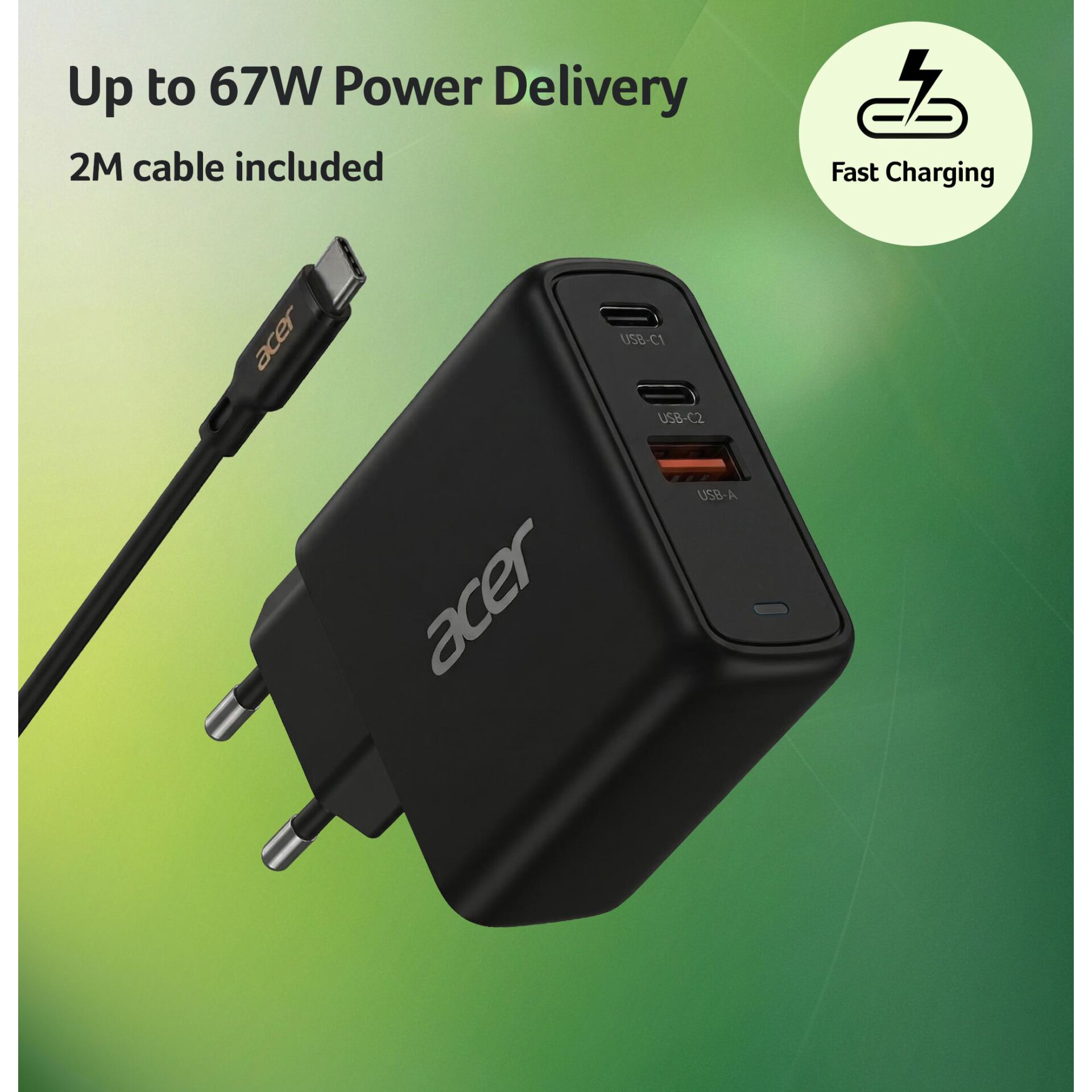 USB-C Ladegerät, Mehrfach-USB-Anschlüsse, USB-A Port, Schnellladung, Kompaktes Netzteil