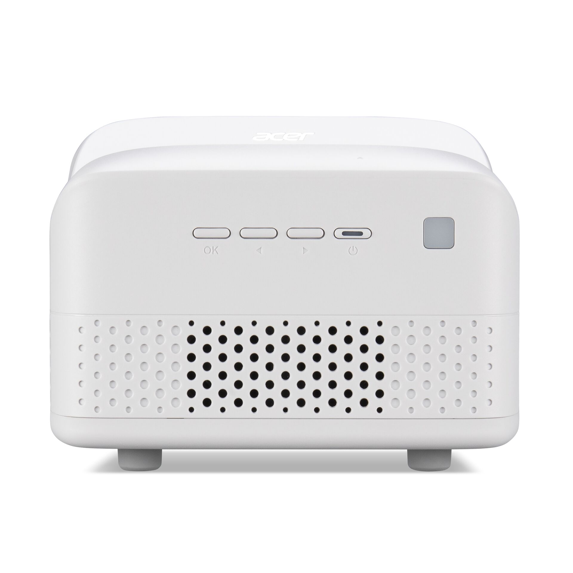 Mini-Projektor, Kompakter Projektor, Weißes Gerät, Belüftete Front, USB-C-Anschluss