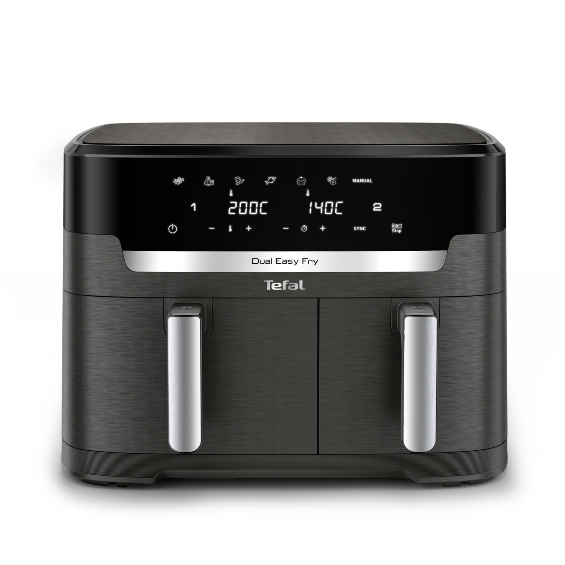 Air fryer, Dual basket, Digital display, Edelstahl-Look, Markenlos