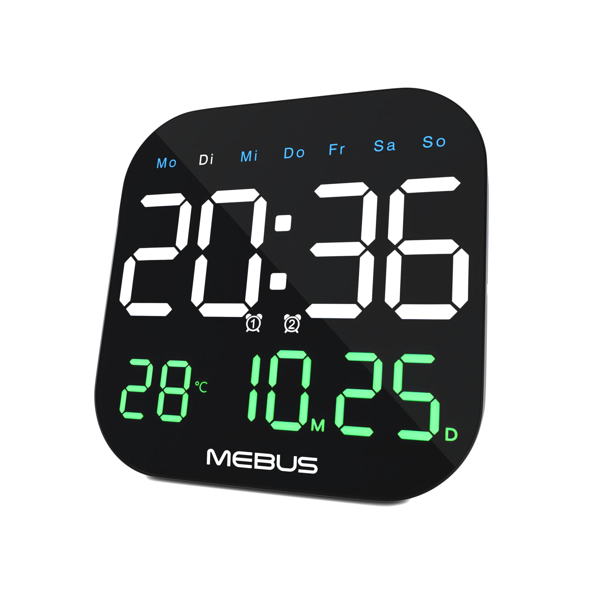 digitaleuhr, alarmuhr, LED-anzeige, quadratischeuhr, MEBUS