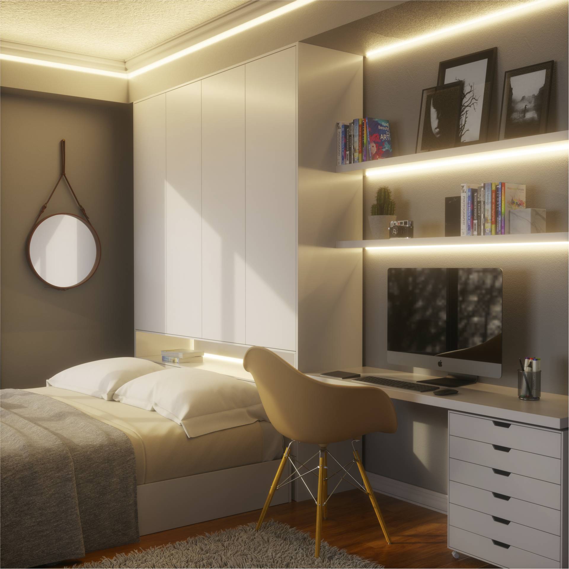 Innenarchitektur, Zimmer im Schlafsaal, Mobiliar, Pflanze, Dekoration für Zuhause