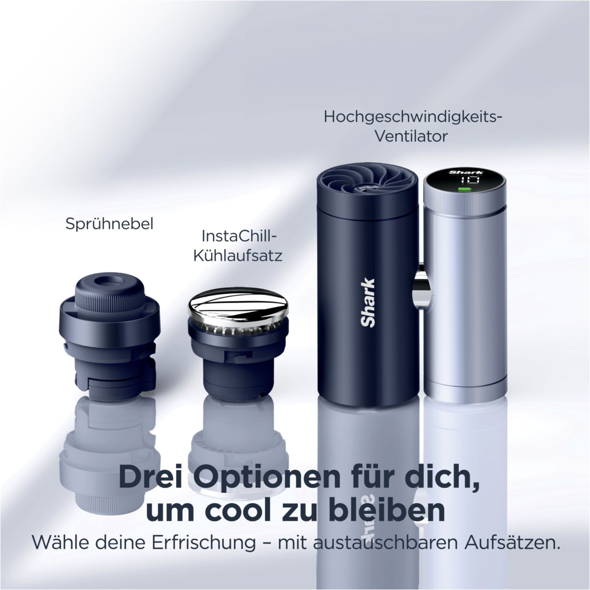 Sprühnbeel, InstaChill-Kühlaufsatz, Hochgeschwindigkeits-Ventilator, Drei Optionen, Auswechselbare Aufsätze