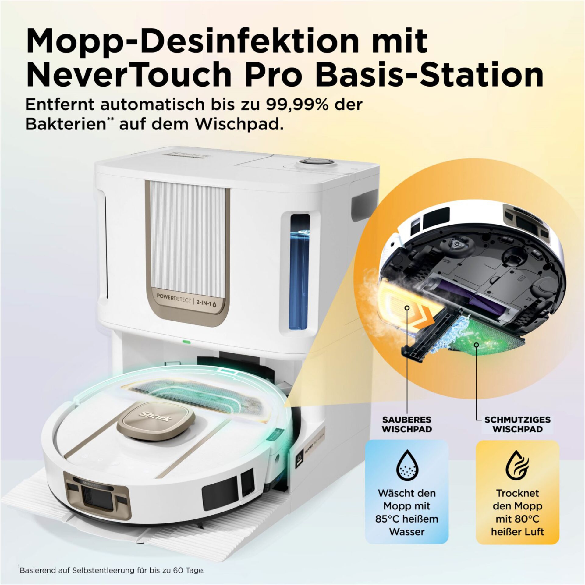 Roboter-Mopp, Desinfektion, Selbstreinigend, Wassertank, Ladestation
