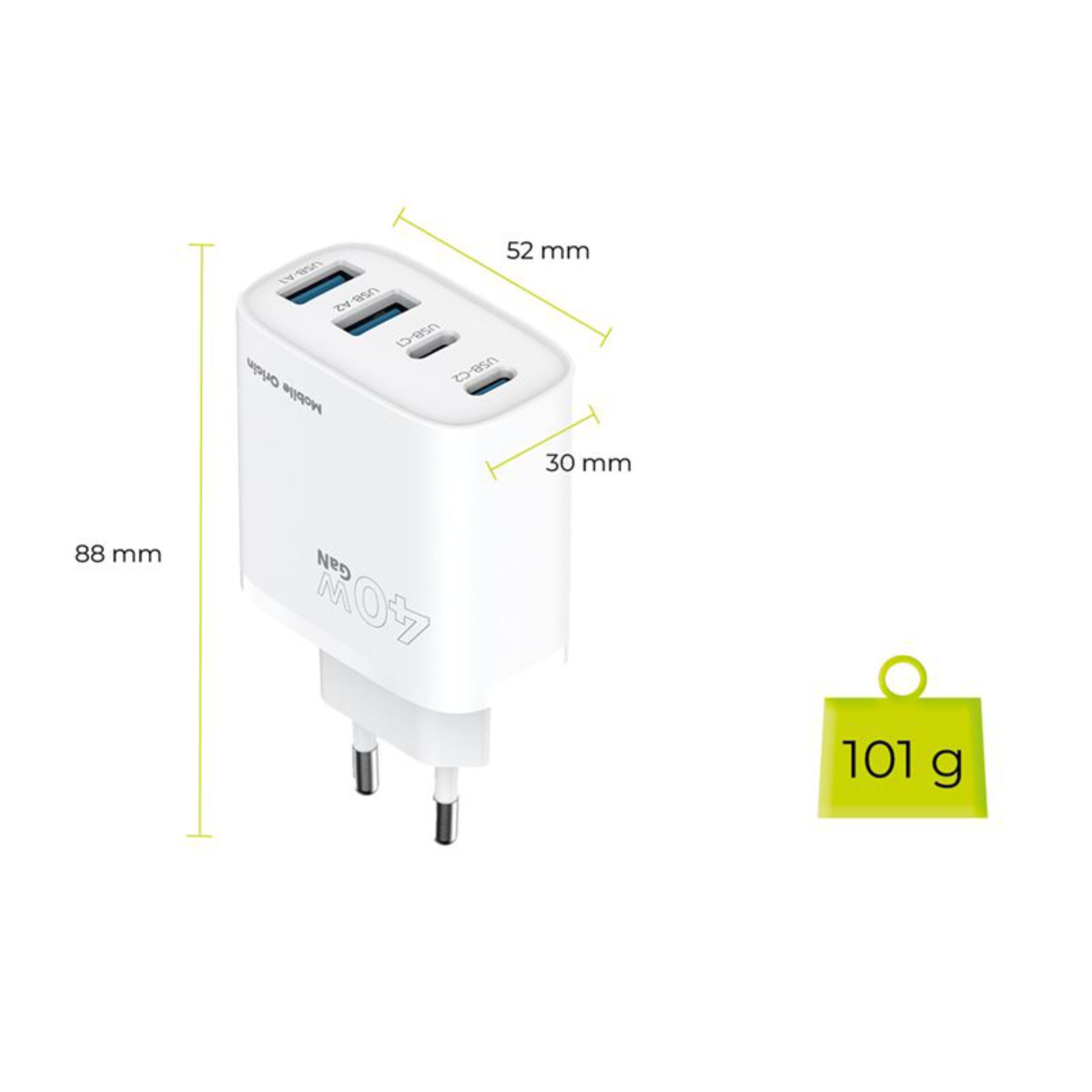 USB-C-Hub, 4-Port-Ladegerät, weißer Adapter, EU-Stecker, kompakte Größe