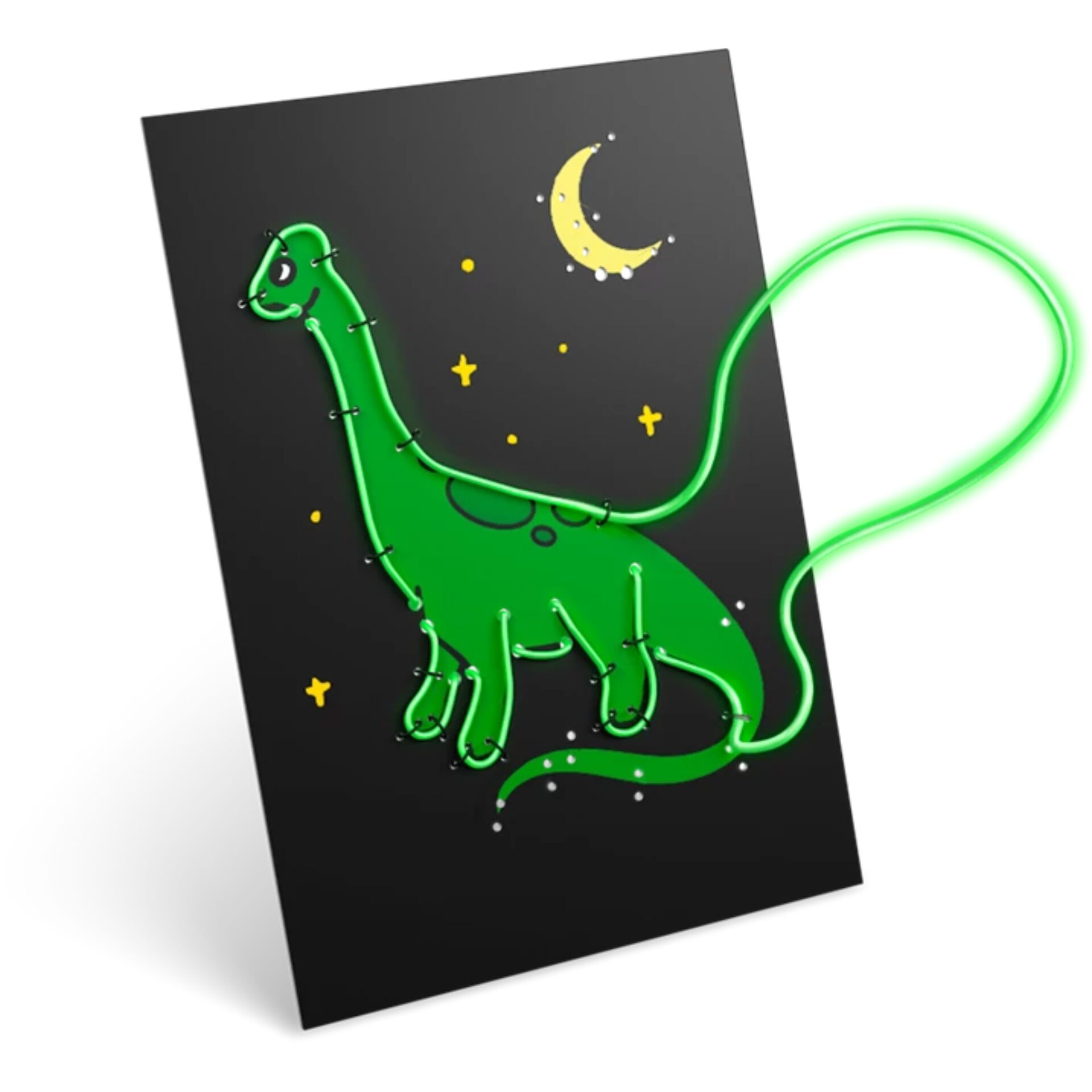 neon-dino, grüner dinosaurier, lanyard-kunst, neon-zeichen, dinosaurier-illustration