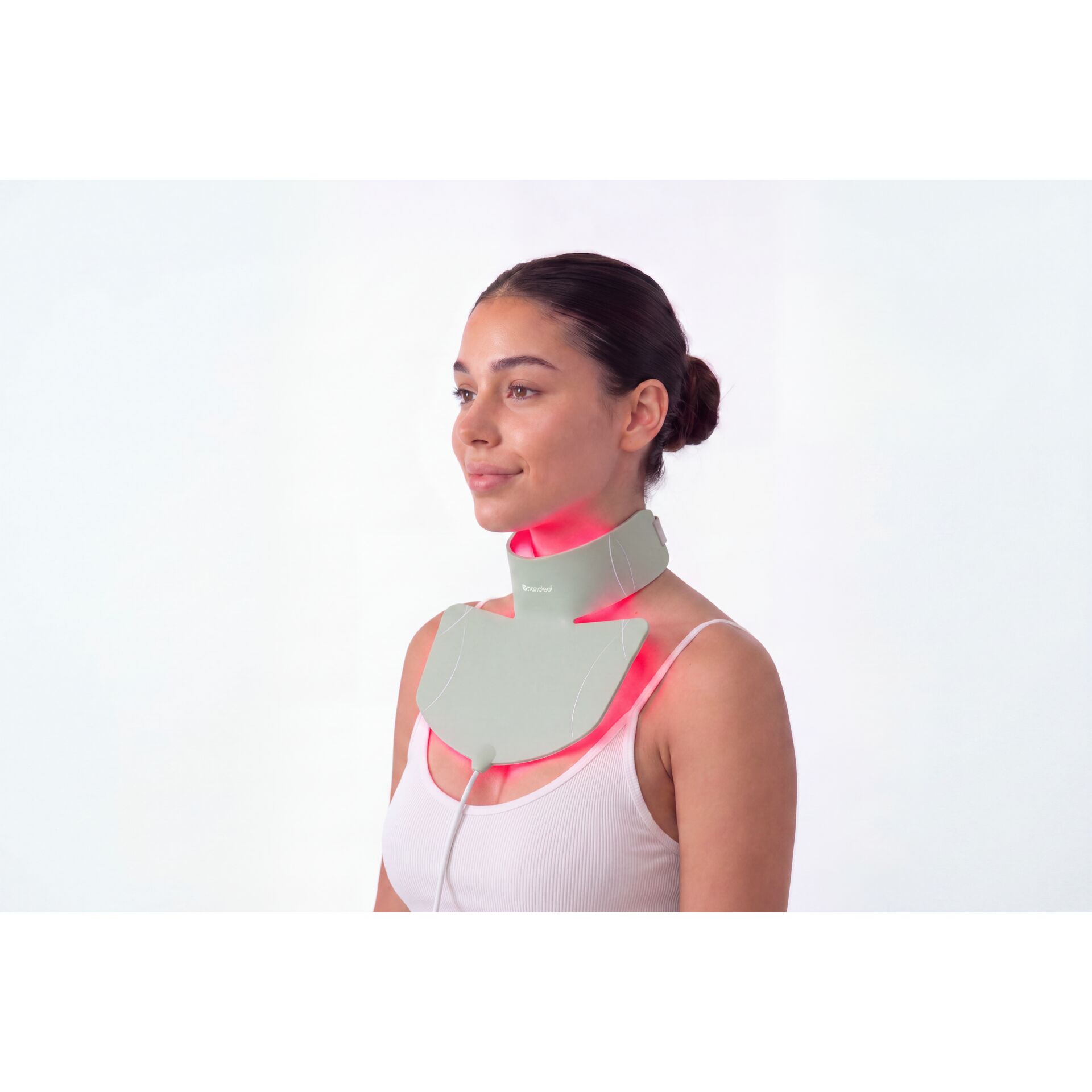 LED-Halsmaske, Lichttherapiegerät, Nacken- und Dekolleté-Maske, graues Gerät, rotes LED-Licht