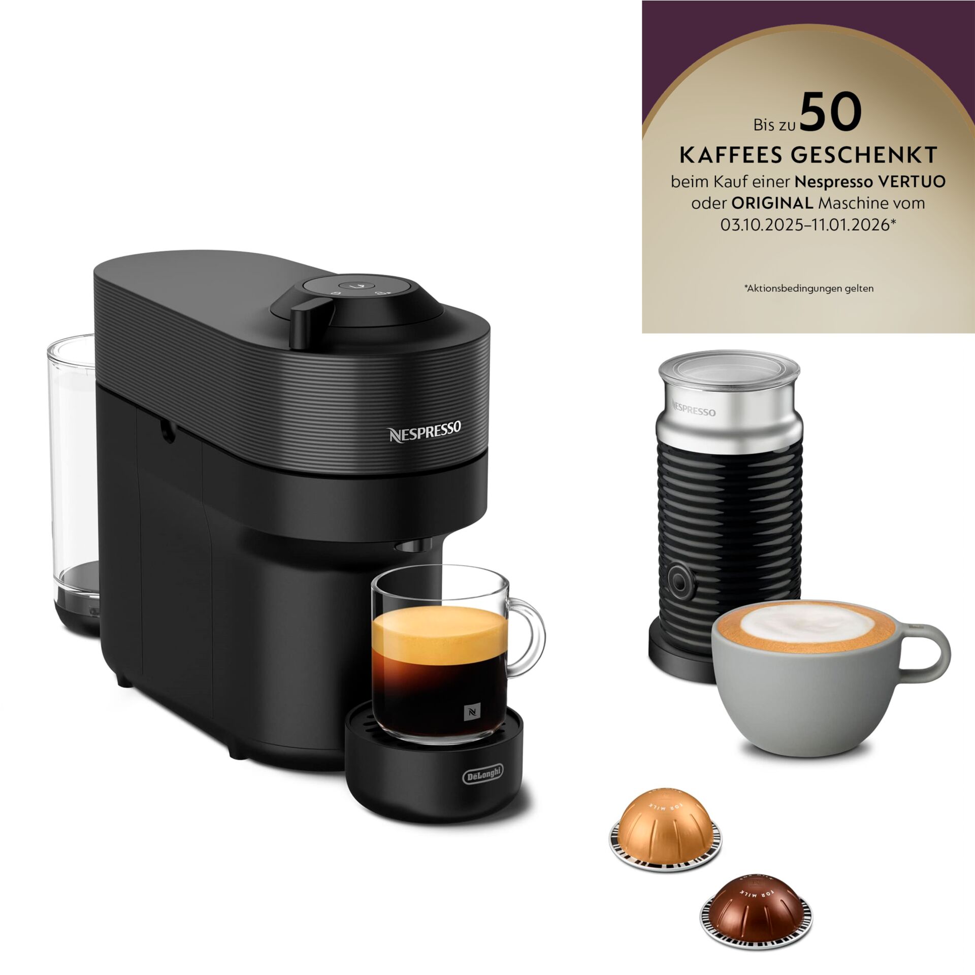 Nespresso Vertuo Pop ENV 90.B by Delonghi, + Aeroccino Coupon Pokal, Getränk, Kaffee, Kaffeetasse, Espresso, Pokal, Getränk, Kaffee, Kaffeetasse, Espresso