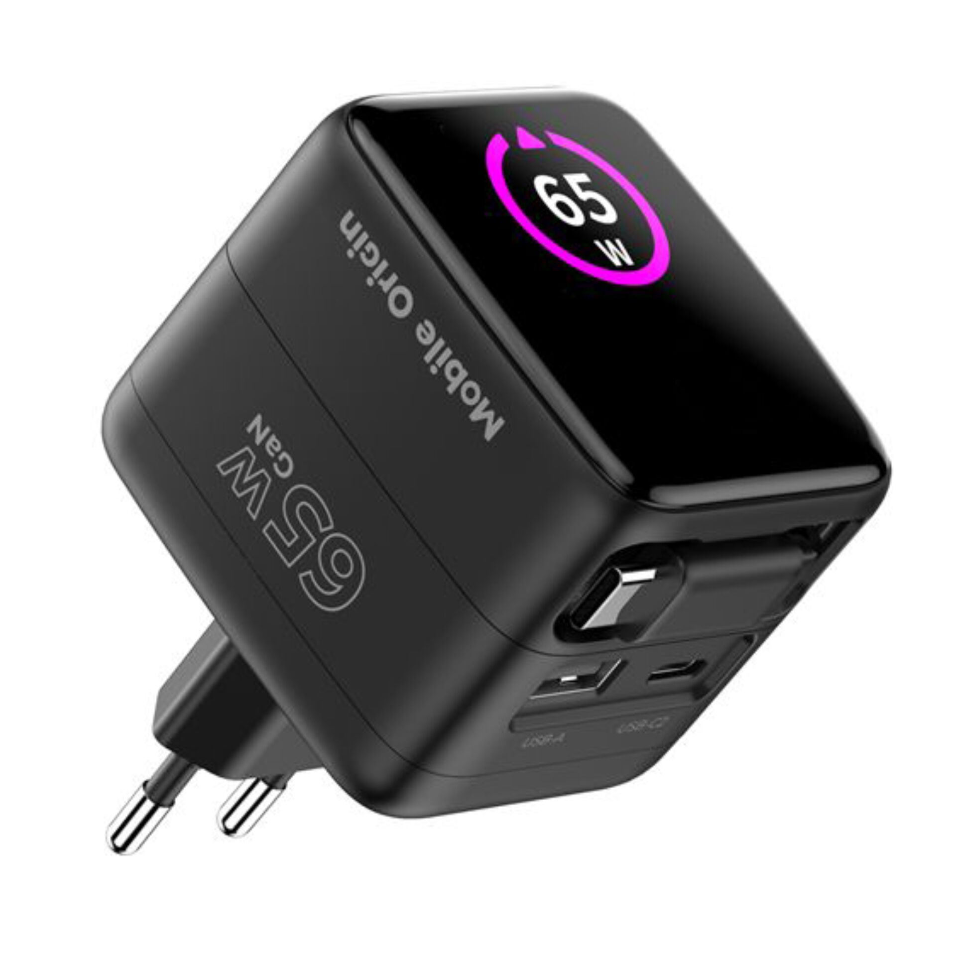 Smartphone-Ladegerät, USB-C, Reiseladeadapter, 65W, Schwarz