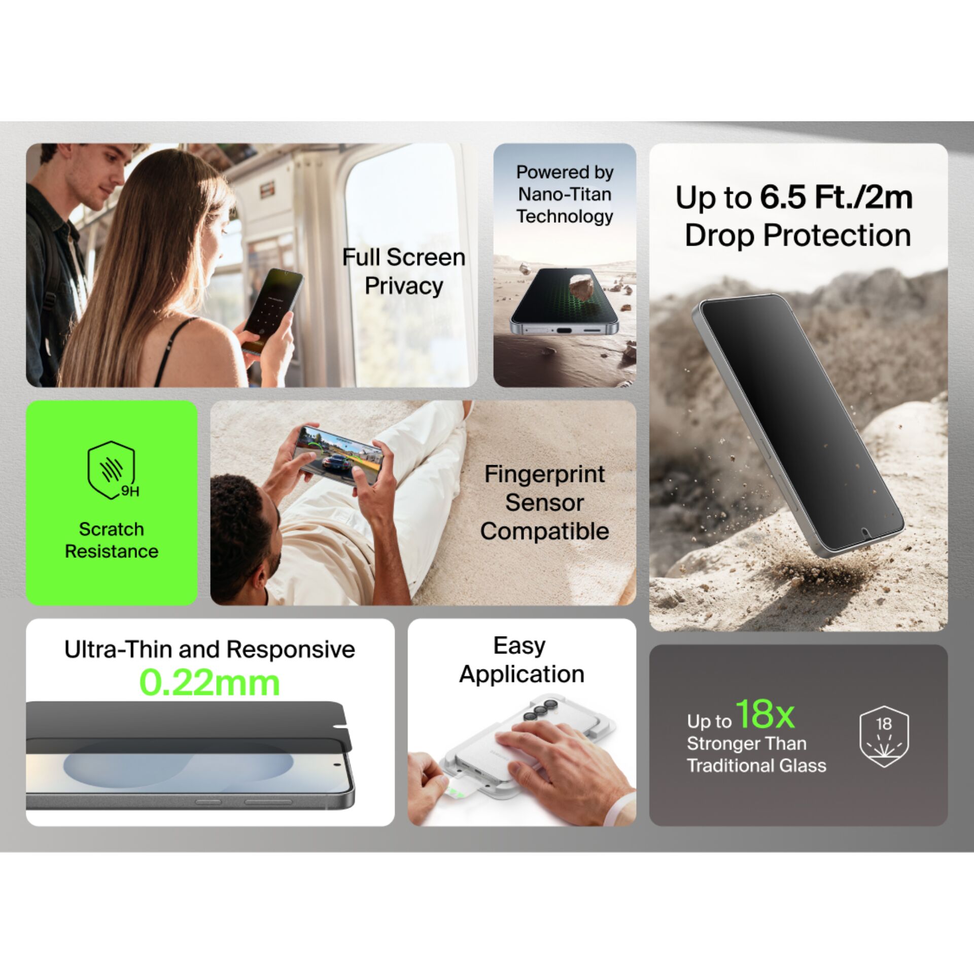 Bildschirm Privacy, Touchscreen, Fingerabdrucksensor, Kratzfest, Dünner Rand