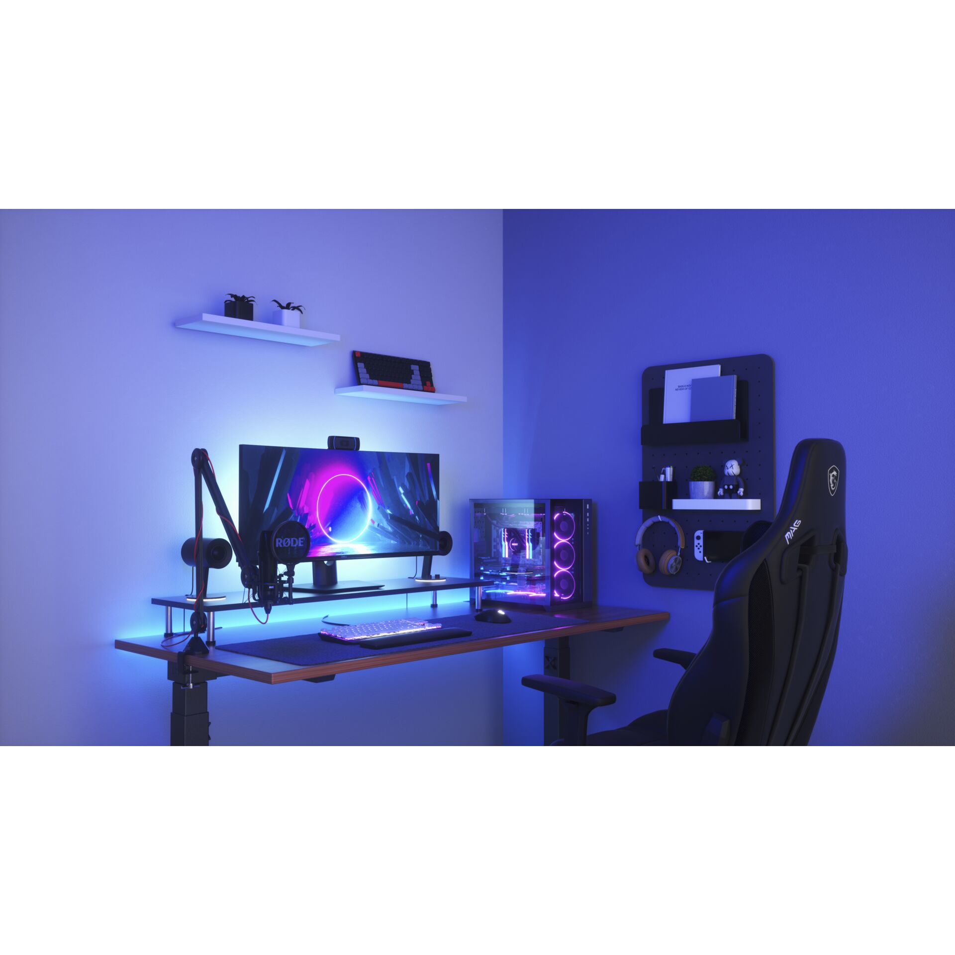 Schreibtisch, Gaming-Setup, RGB-Beleuchtung, Monitor, Gaming-Stuhl