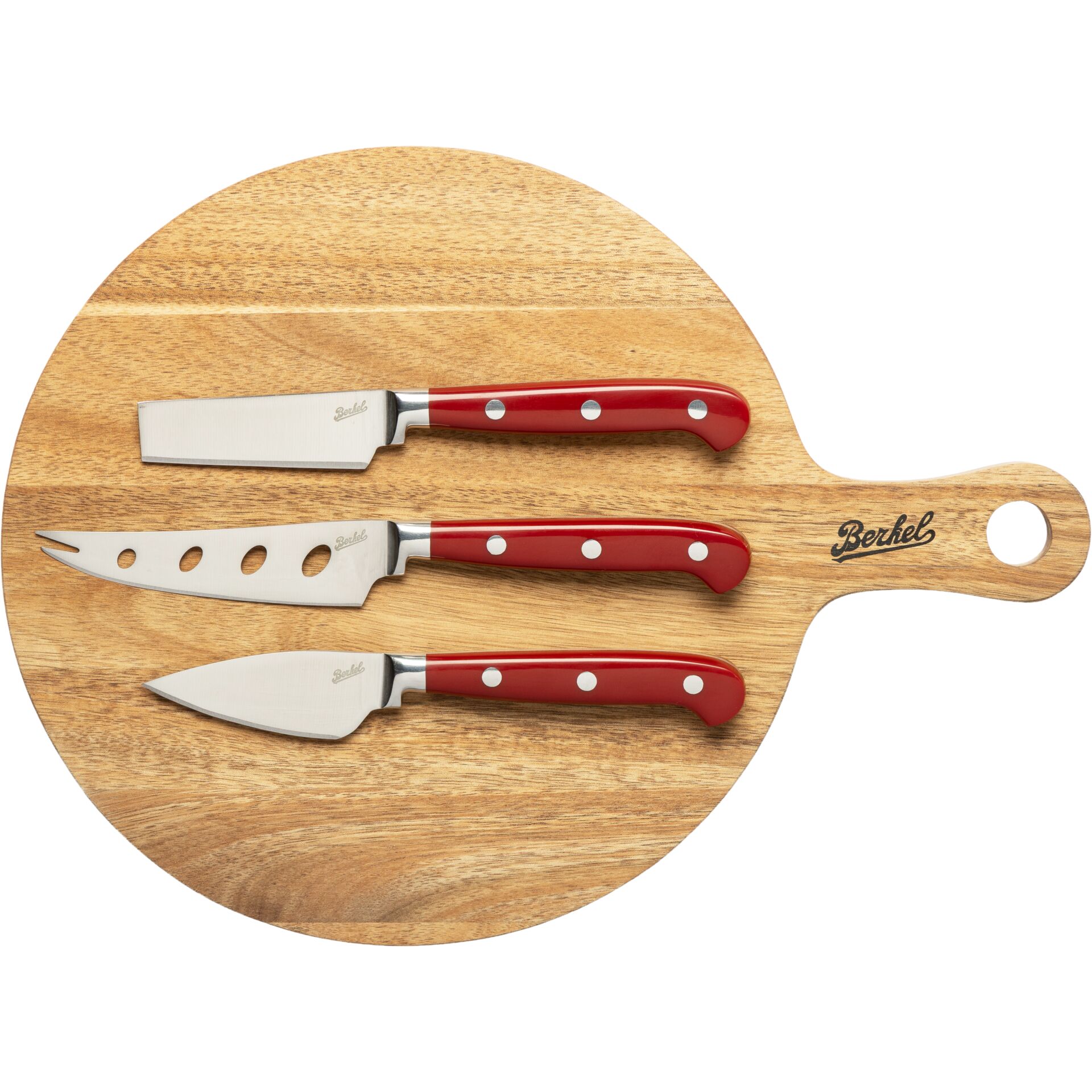 Käsebrett, Holzbrett, Käsemesser-Set, Edelstahlklinge, Rote Griffe