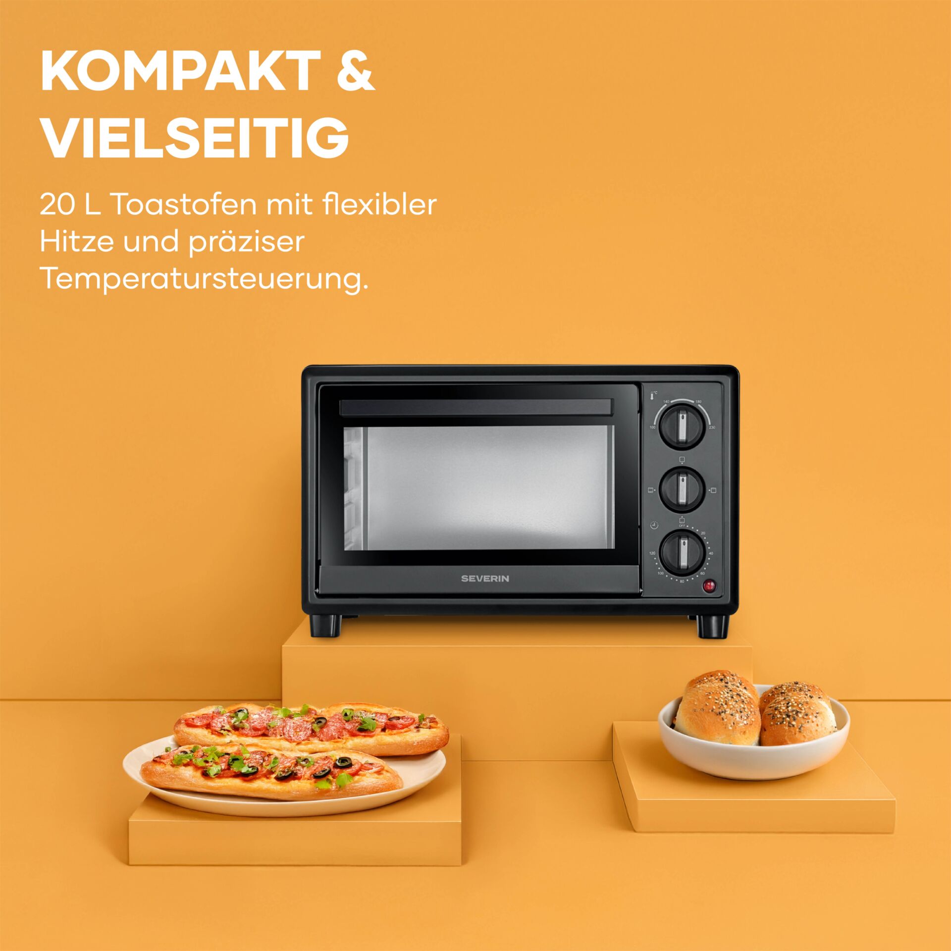 Toasterofen, Mini-Ofen, schwarzes Gerät, Küchengerät, 20 L Kapazität