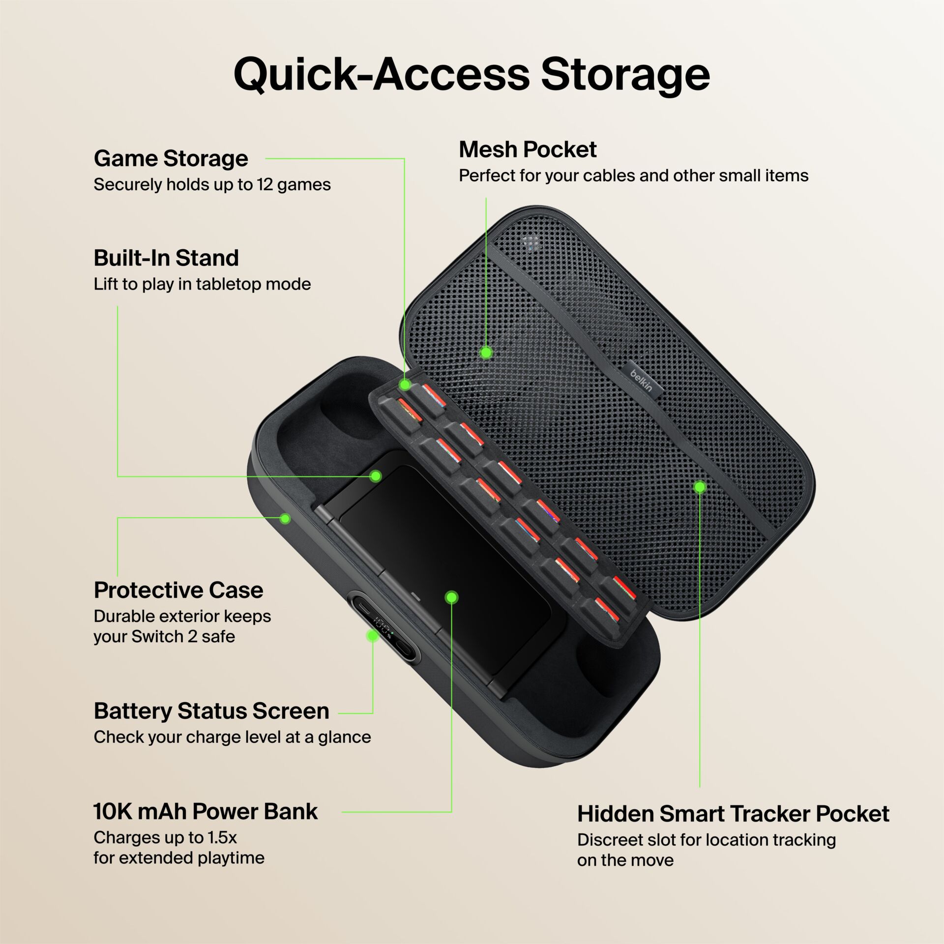 Storage, Hülle, Powerbank, Mesh-Tasche, Batteriestatus