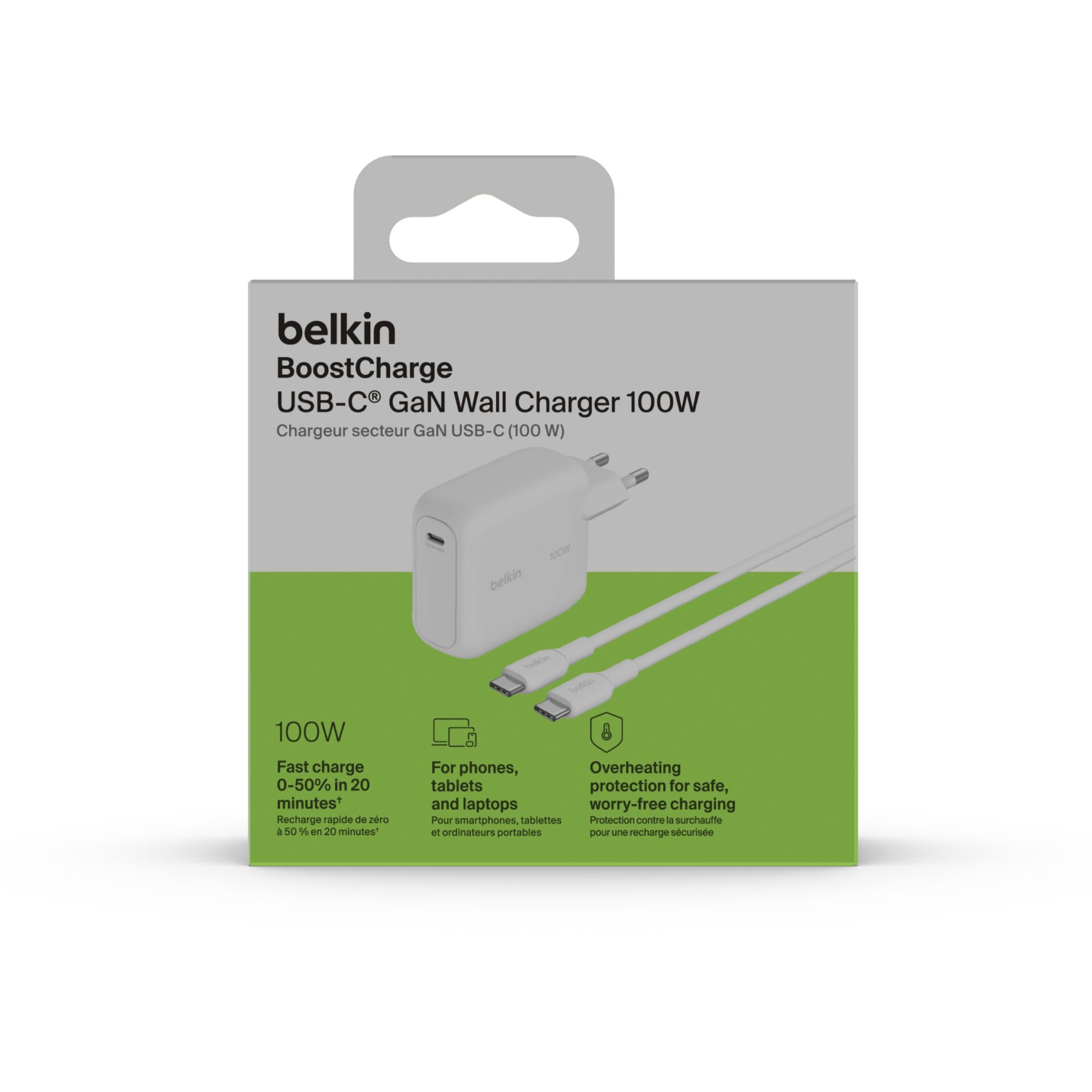 USB-C GaN, Wandladegerät, 100W, GaN-Ladegerät, Belkin