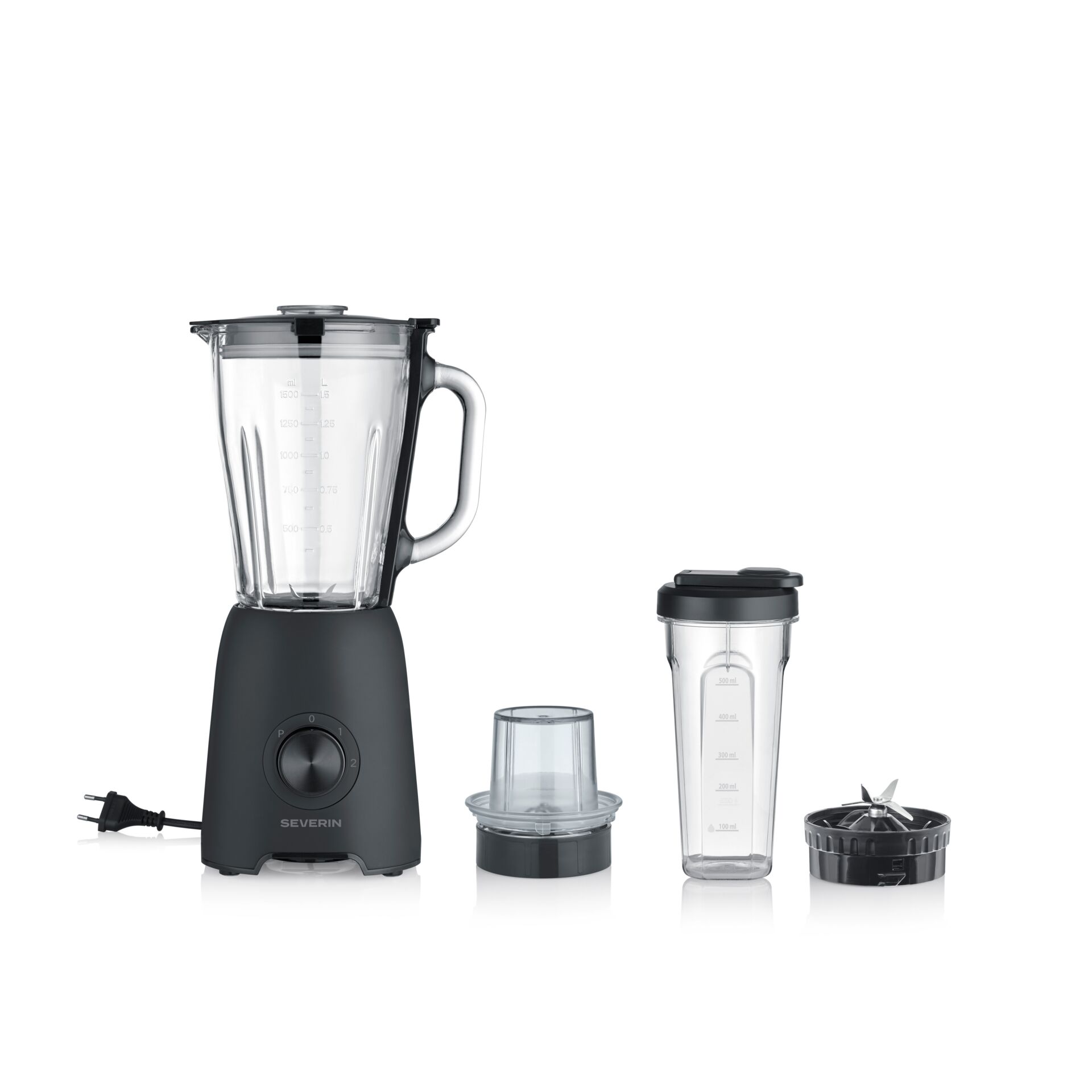 Standmixer, Kunststoffbehälter, Schwarz, Messskala, Trinkbecher