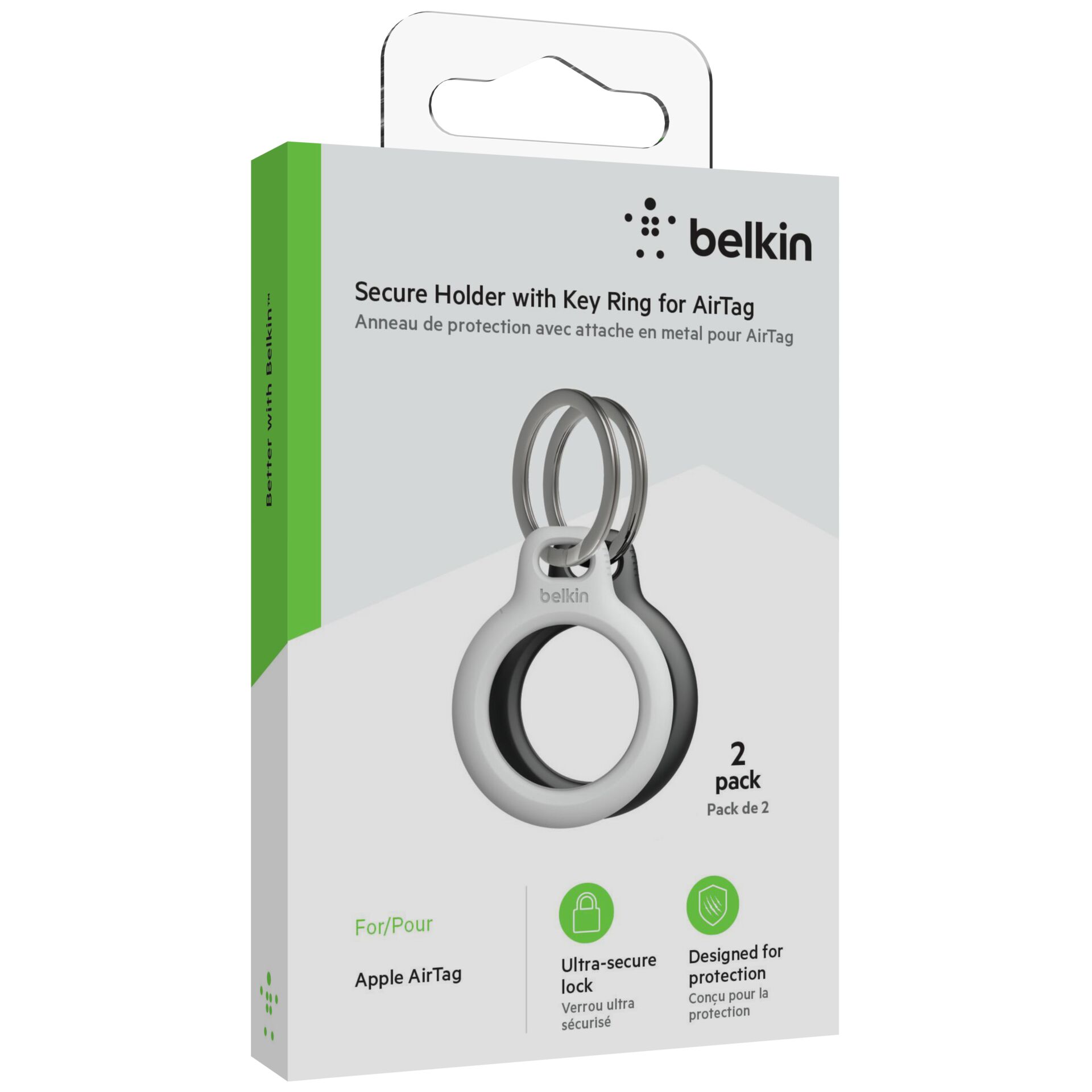 1x2 Belkin Schlüsselanhänger für  Apple AirTag, sw/ws  MSC002btH35