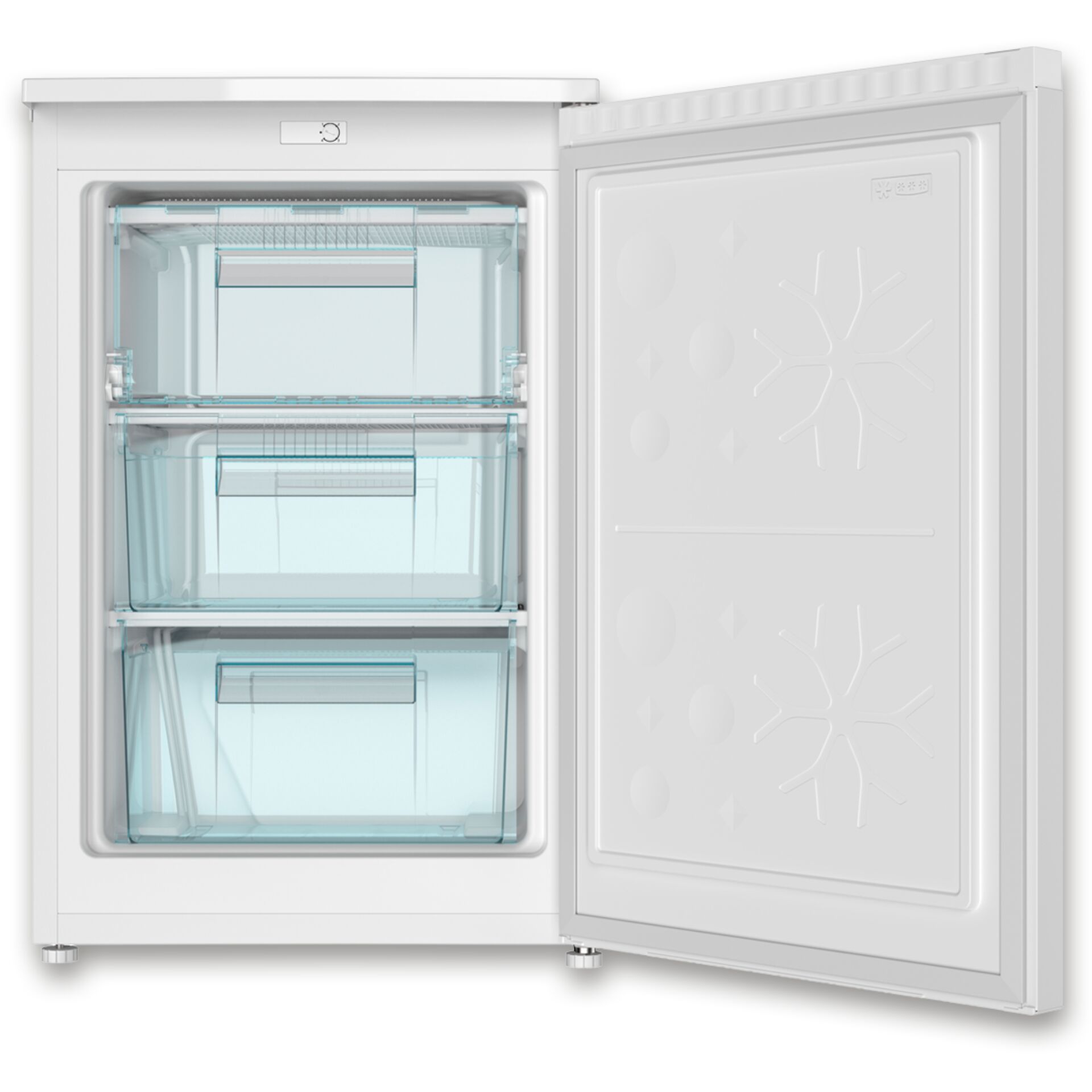 kleiner Gefrierschrank, 3-Schubladen, transparent/blau, Energiesparmodus, weiss