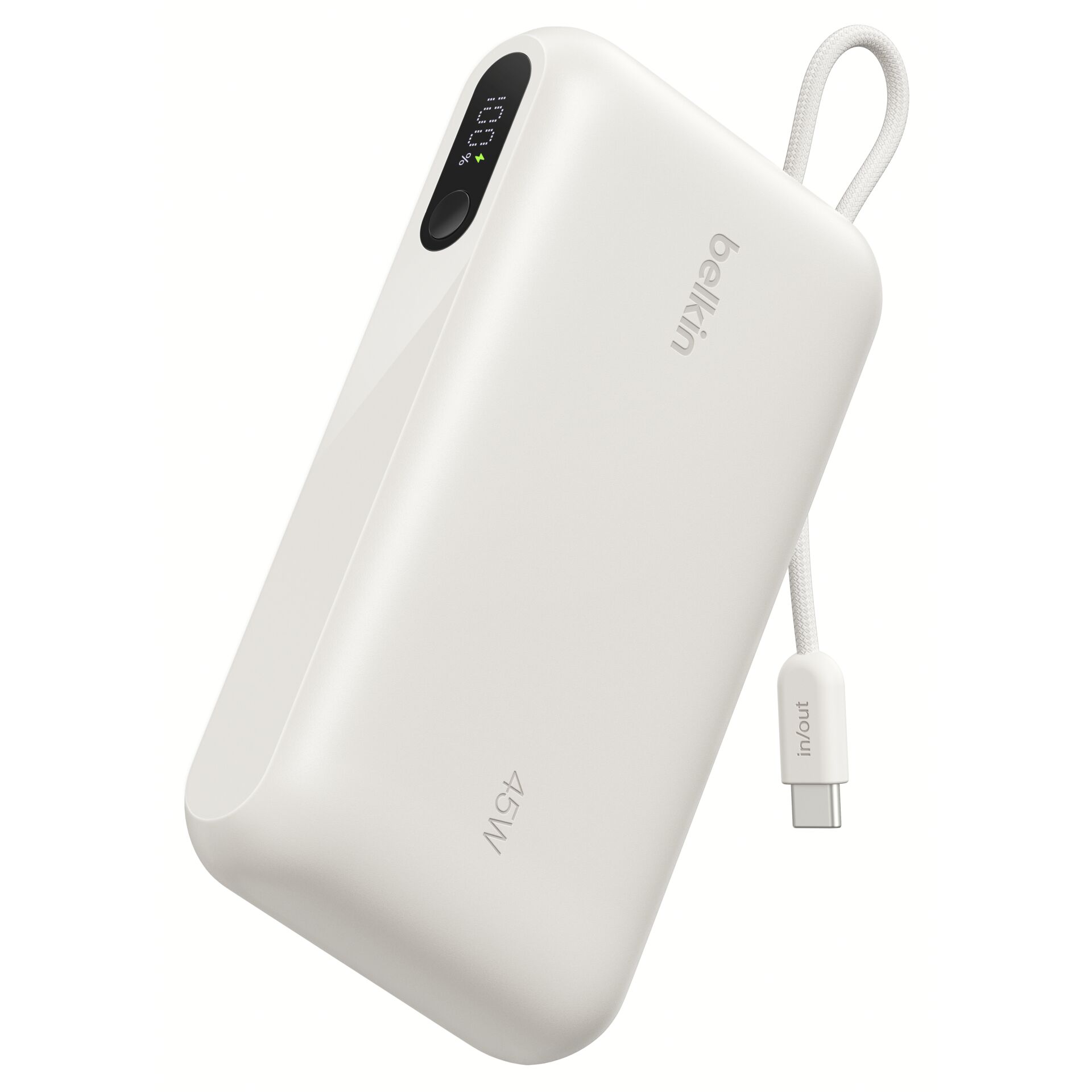 Powerbank, LED-Display, USB-C, Weiß, Tragbare Ladeeinheit