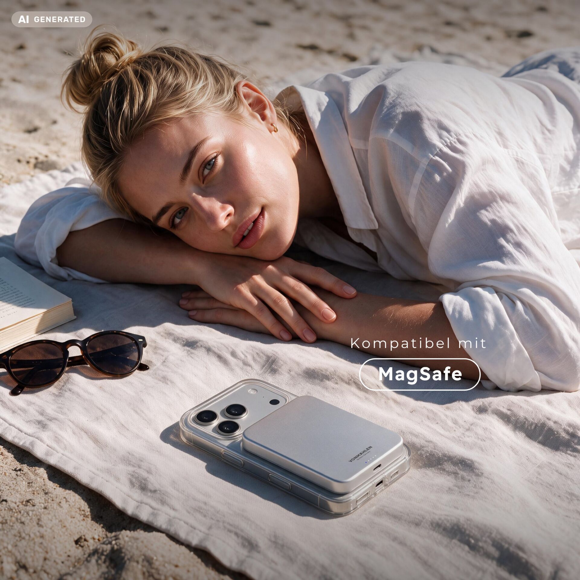 Smartphone, MagSafe, iPhone, kabelloses Laden, Sandstrand