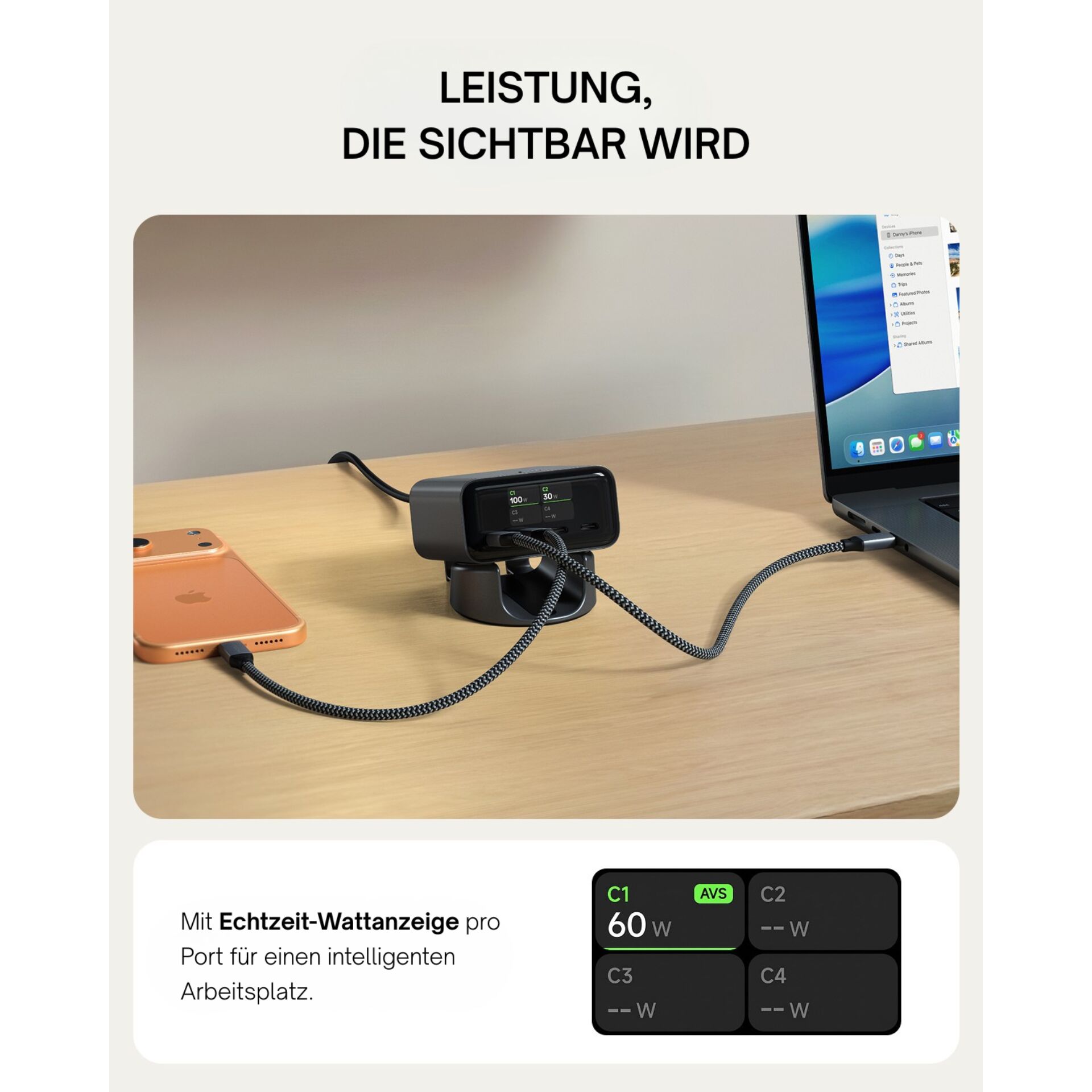 Ladestation, USB-C Hub, Laptop Dock, Wandladegerät, Industrieller Chargeport