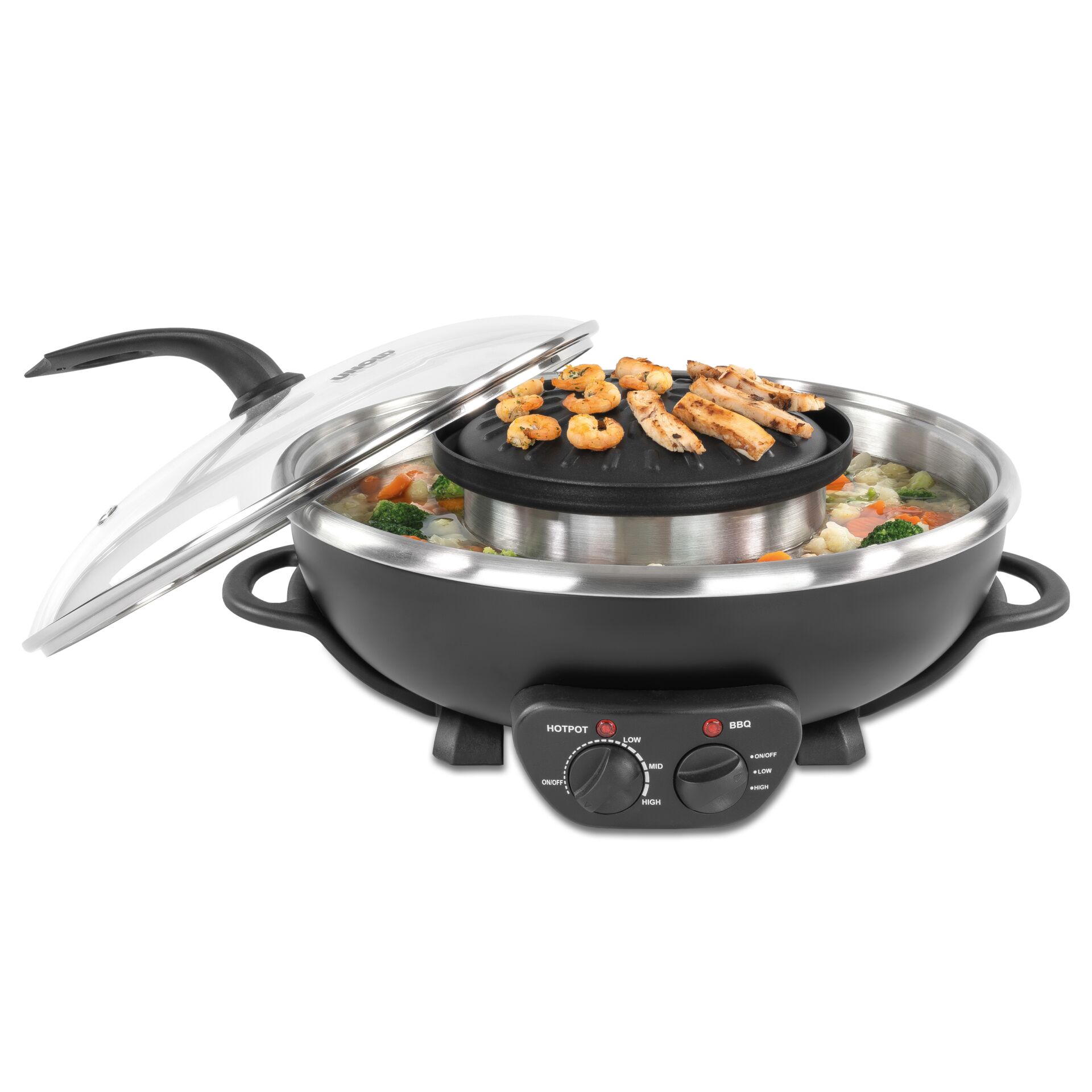Elektrischer Kochtopf, Steingut/ Metall-Topf, Dampfgaren, Grillplatte, Temperaturregler