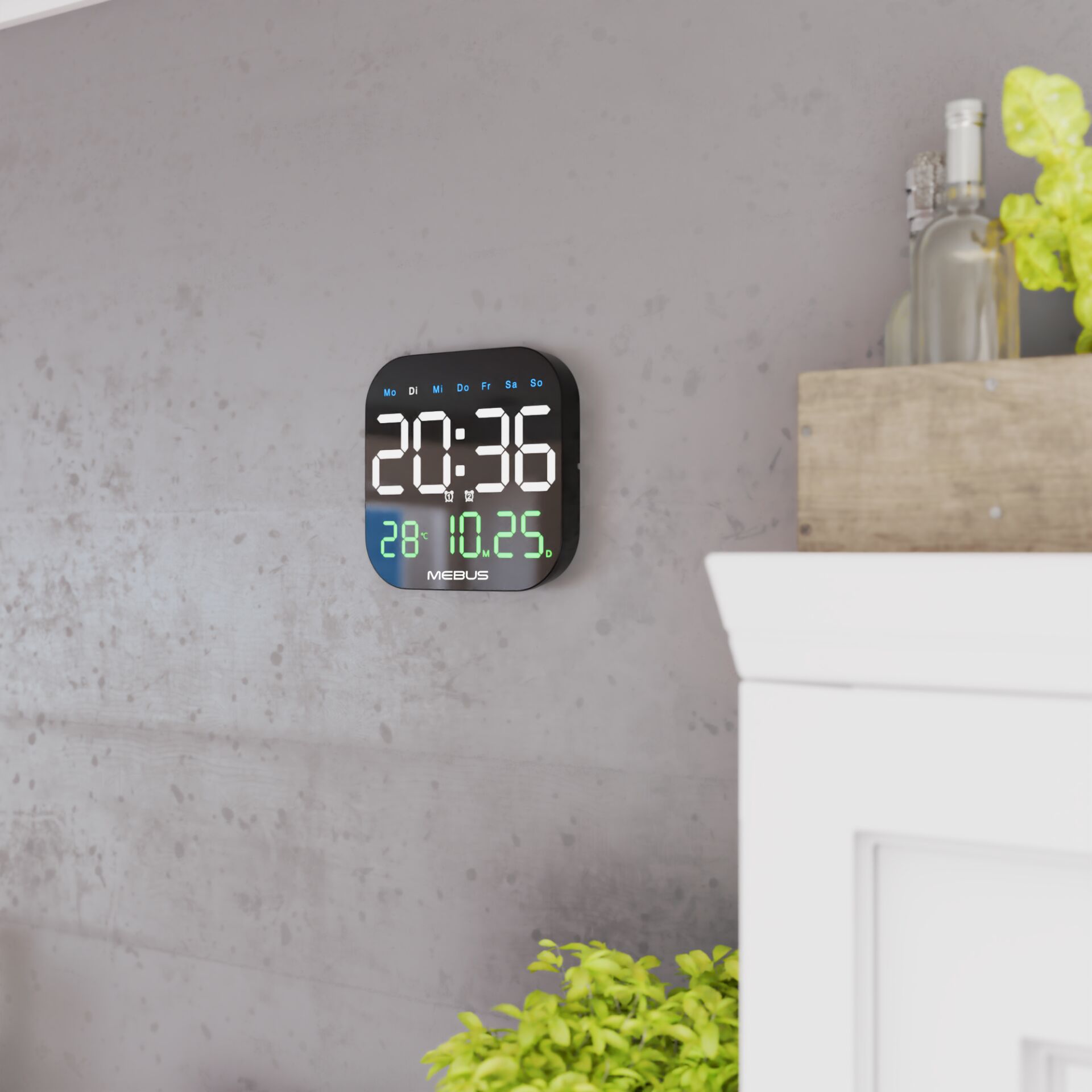 Digitaluhr, Wanduhr, LED-Anzeige, MEBUS, moderne Wohnkultur