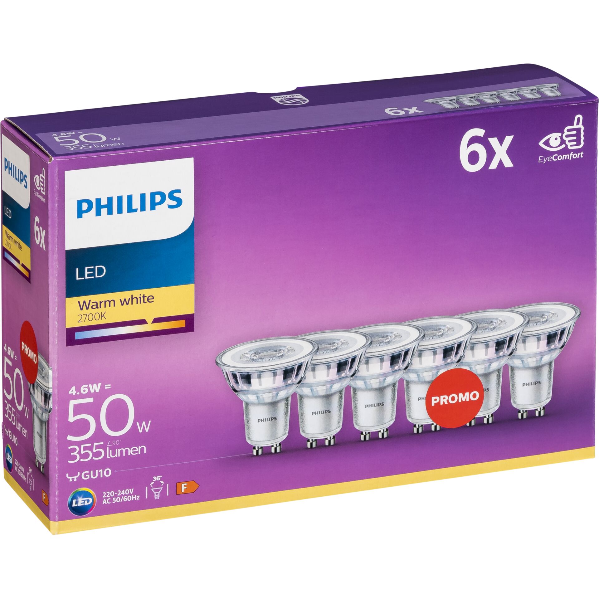 Philips LED-Classic GU10 36D  6er Set 4,6W 2700K