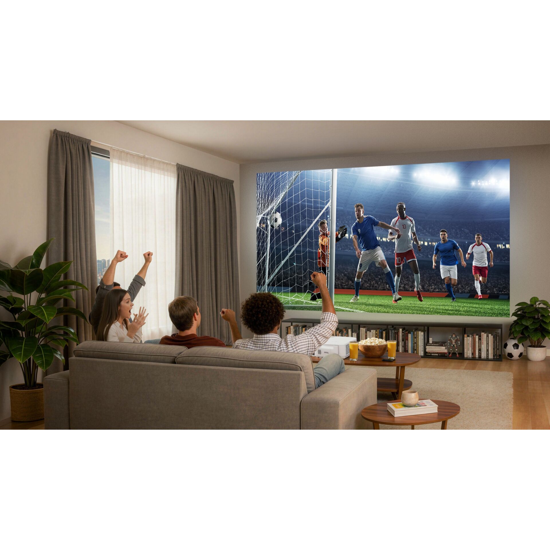 Beamer, Fernseher, Wohnzimmer, Wandbild, Sportmannschaft