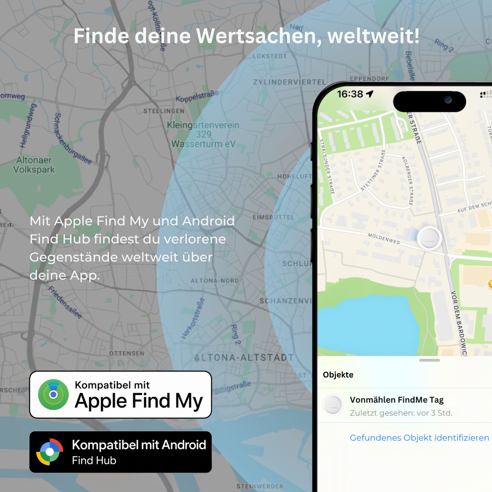 GPS, Karten, Smartphone‑App, Find My, Android/iOS