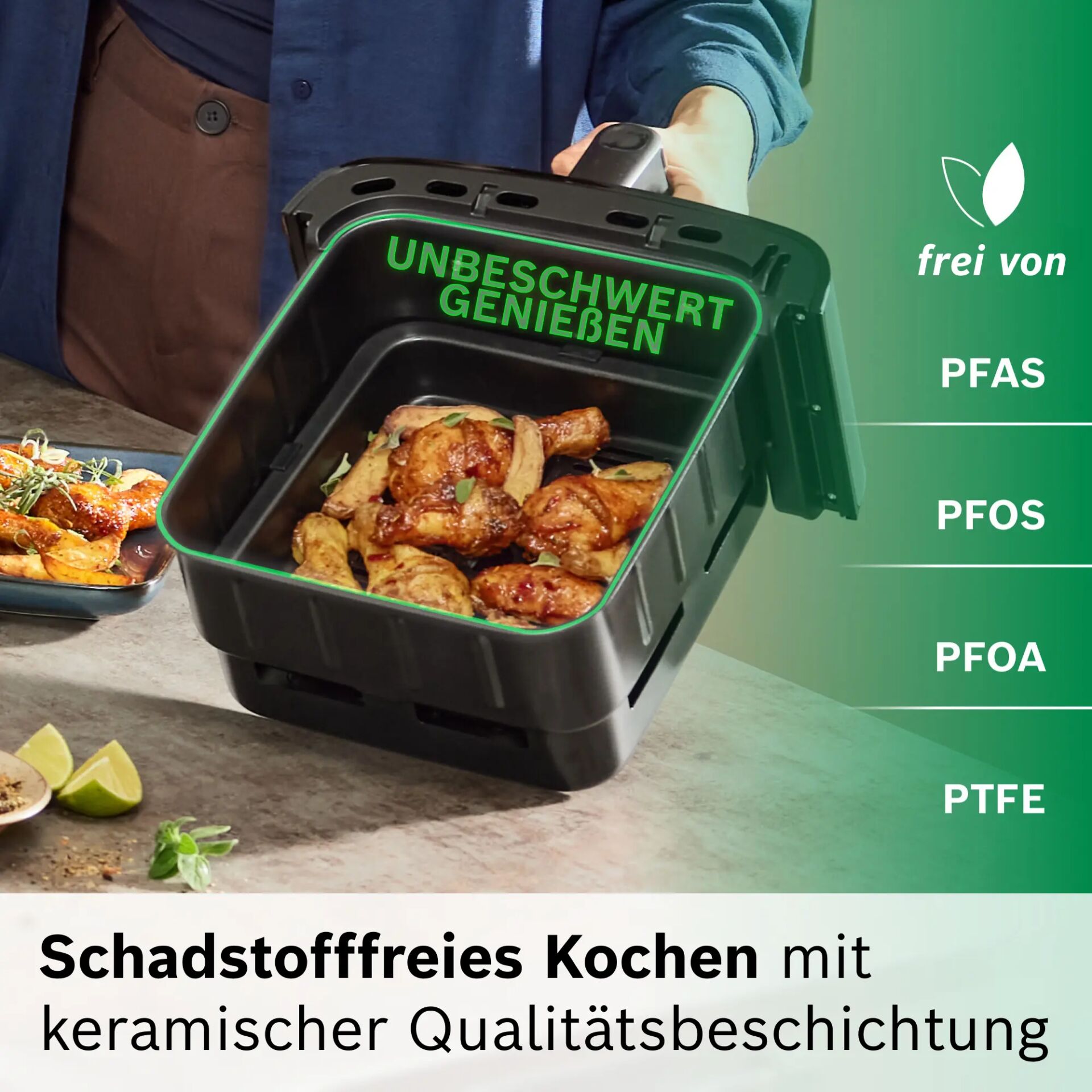 Kontakt flexibel, Glasreiche Pfanne, Kochbox, Grillstück, Hähnchen