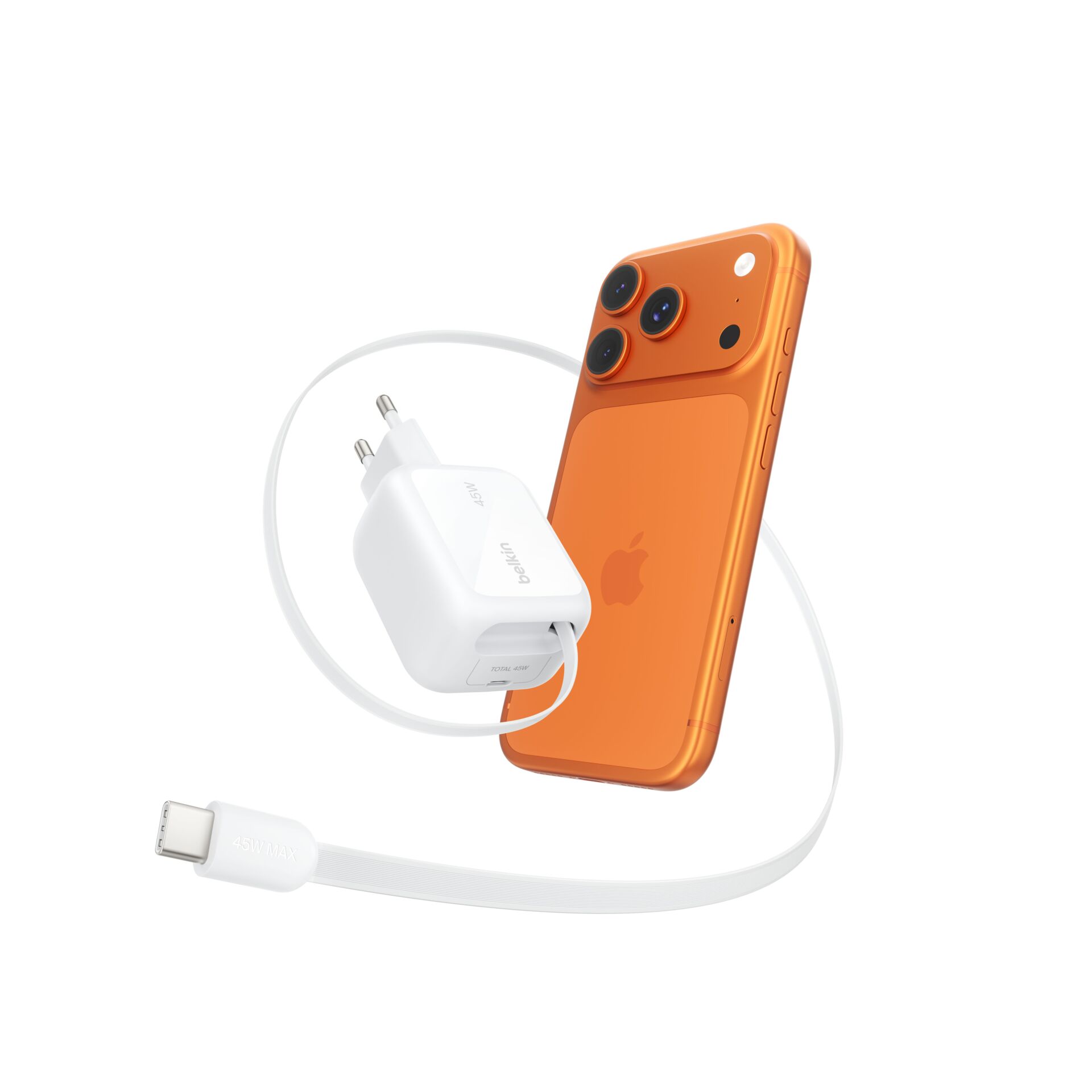 iPhone-Ladegerät, MagSafe-Ladegerät, Apple iPhone, USB-C zu MagSafe, orangefarbenes iPhone