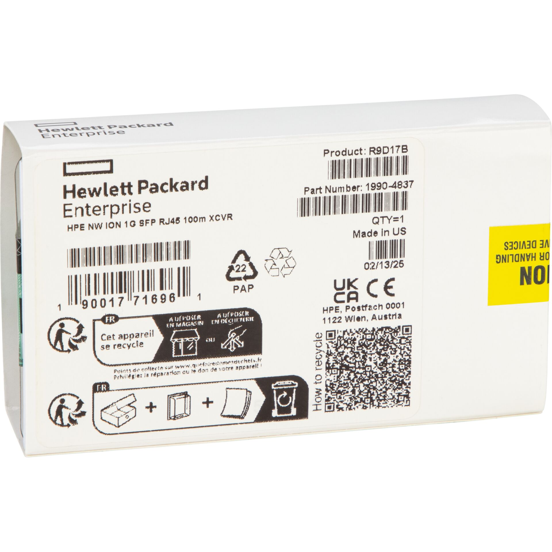 Hewlett Packard, Box, Etikett, Barcode, Recycling-Symbol