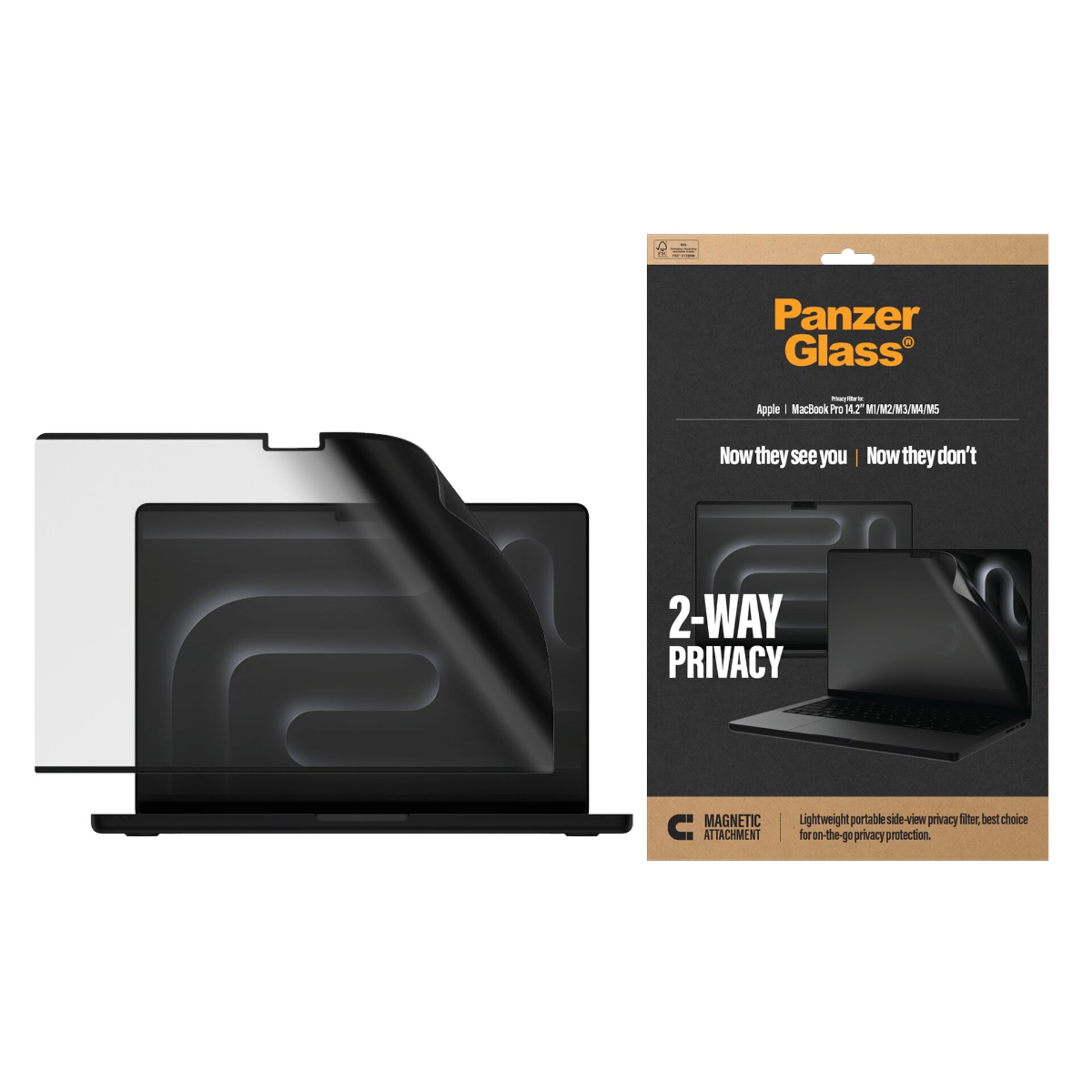 Bildschirmfolie, 1-zu-2-privacy, Panzer Glass, MacBook Pro 14, 2-Wege-Privatsphäre