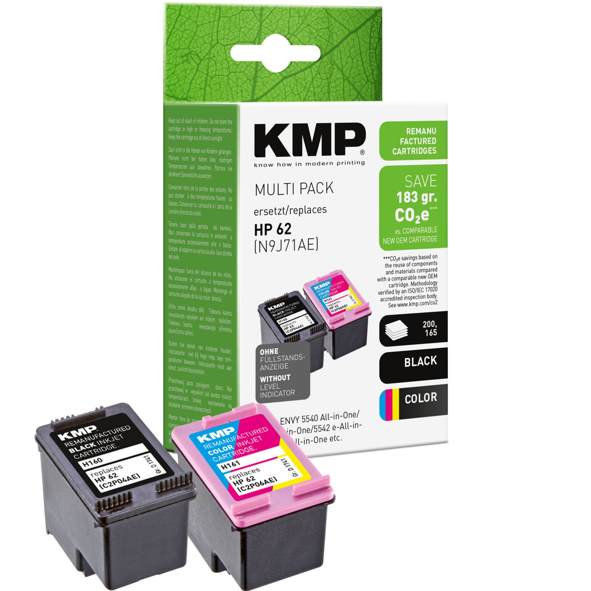 Adapter, Elektronik, Computer-Ausrüstung, Computerausrüstung, QR-Code, Tintenpatronen, HP 62, CMYBK, Mehrfachpack, KMP Patrone