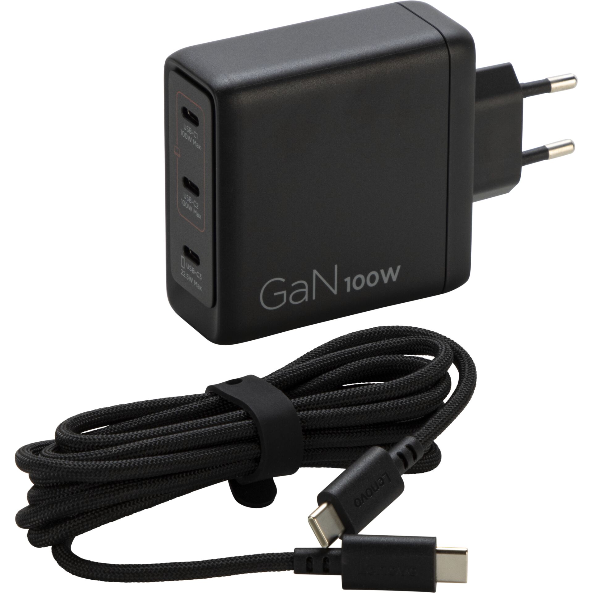 Ladeadapter, USB-C, GaN, 100W, Mehrfachladegerät, Ladegerät, USB-C, 2 USB-C, 100W, Kabel