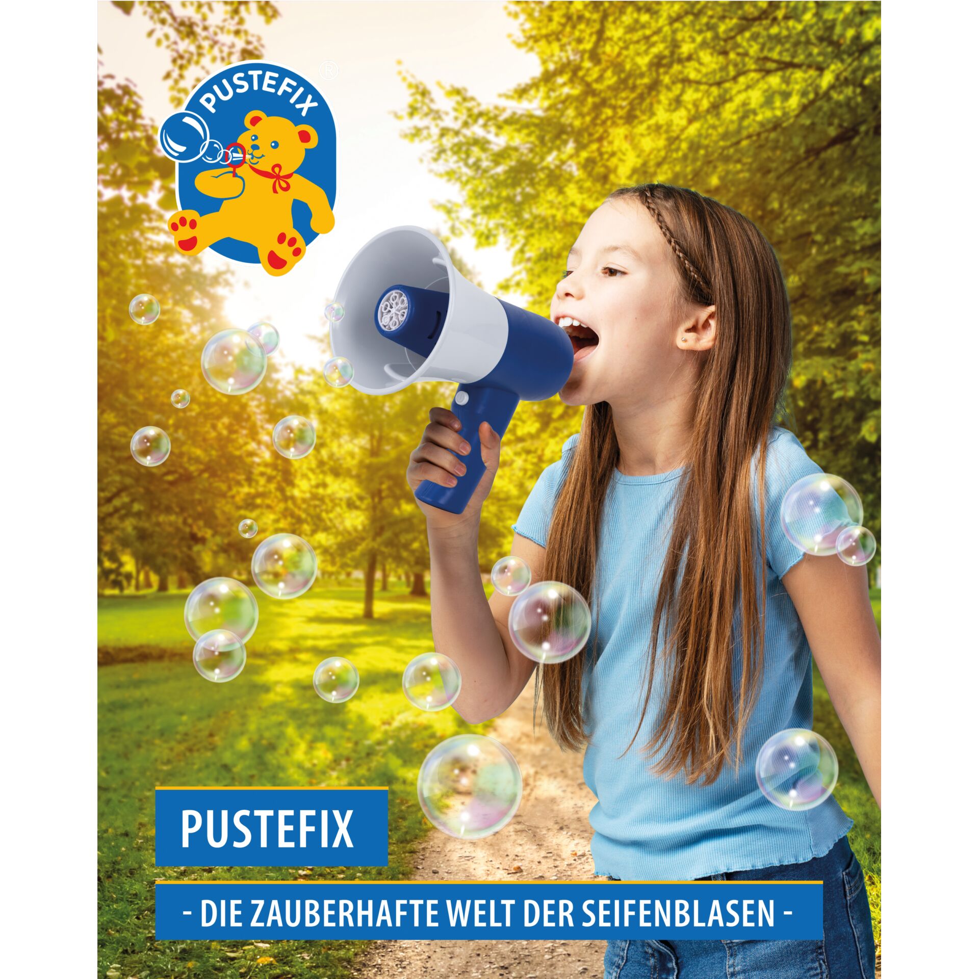 Megaphone, Bubble toy, Outdoor, Kids play, Blue handle