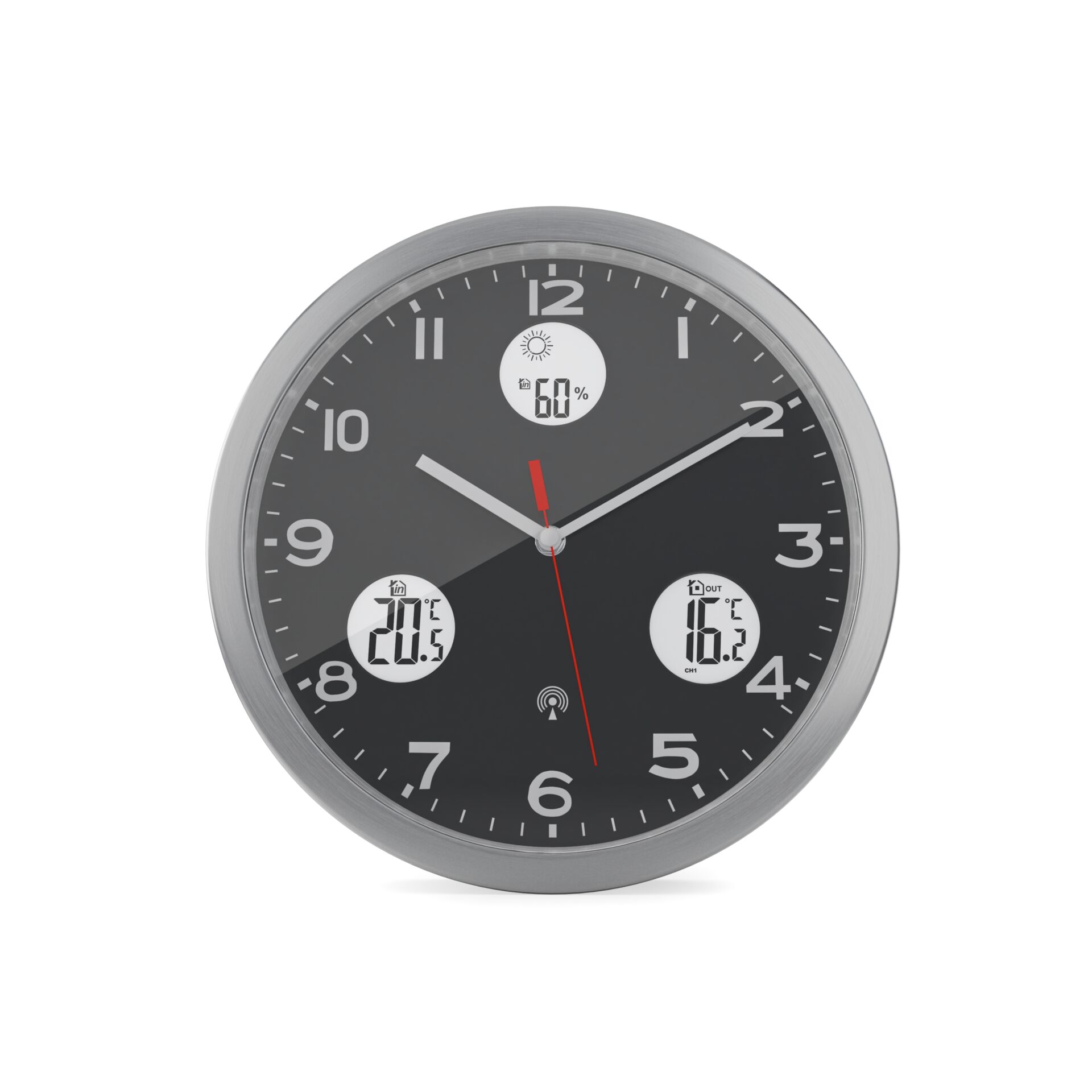 Uhr, Wanduhr, Analoguhr, Metalrahmen, Schwarz