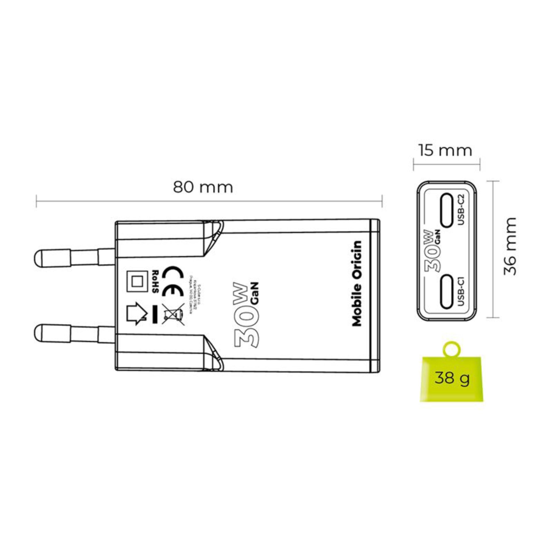 Mobiler Akku, 30 Wh, 3000 mAh, USB-C, 36 mm USB-Modul