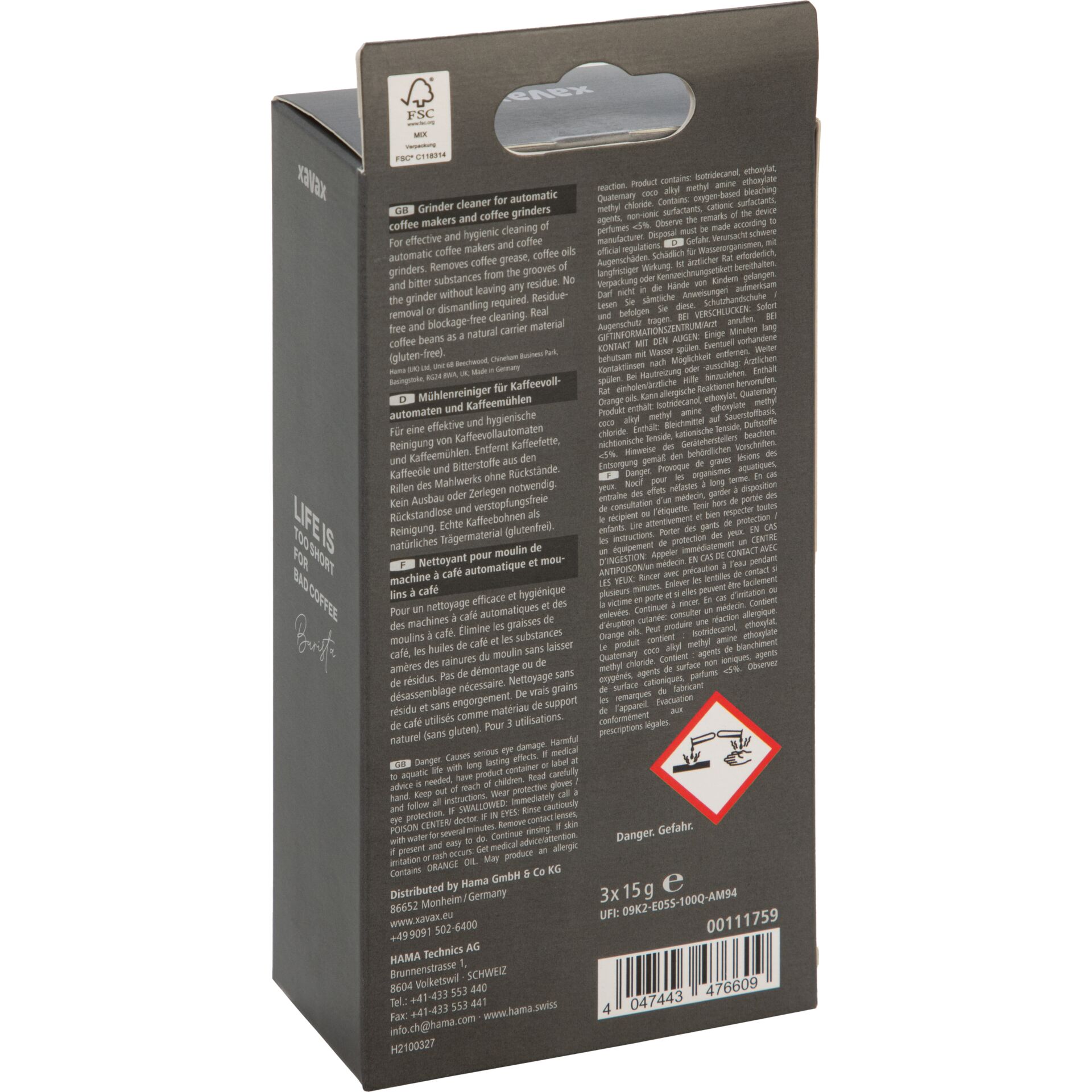 Kaffeemaschine, Mahlwerk, Reiniger, Verpackung, Schachtel