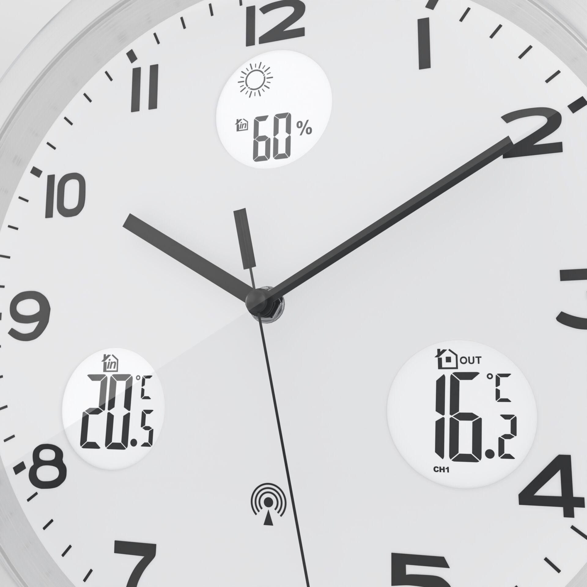 analoge Uhr, runder Uhr, große Ziffern, weiße Uhr, Stundenzeiger/minutenzeiger/secondzeiger