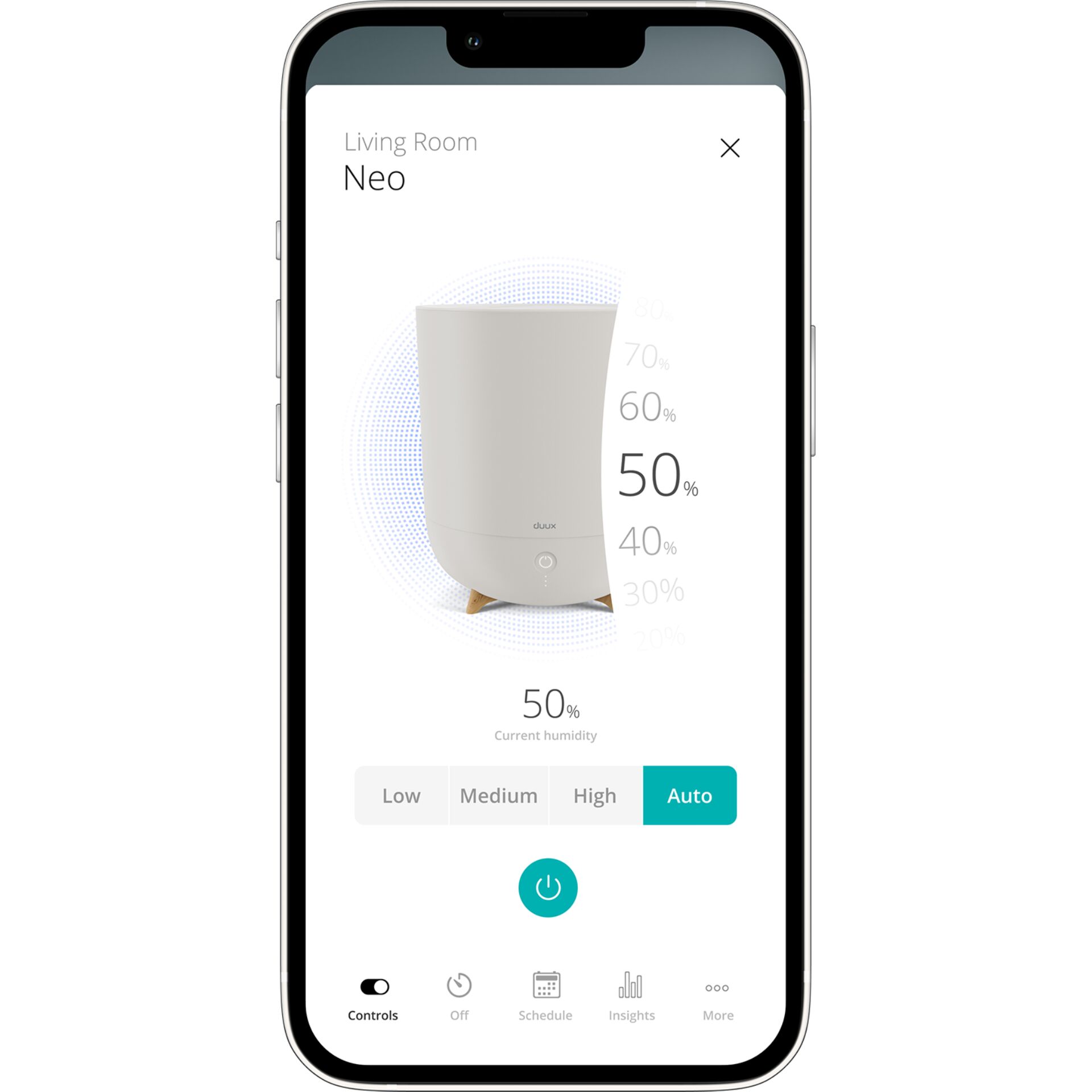 Luftbefeuchter, Nebler, Holzfuß, weiße Oberfläche, Auto-Modus