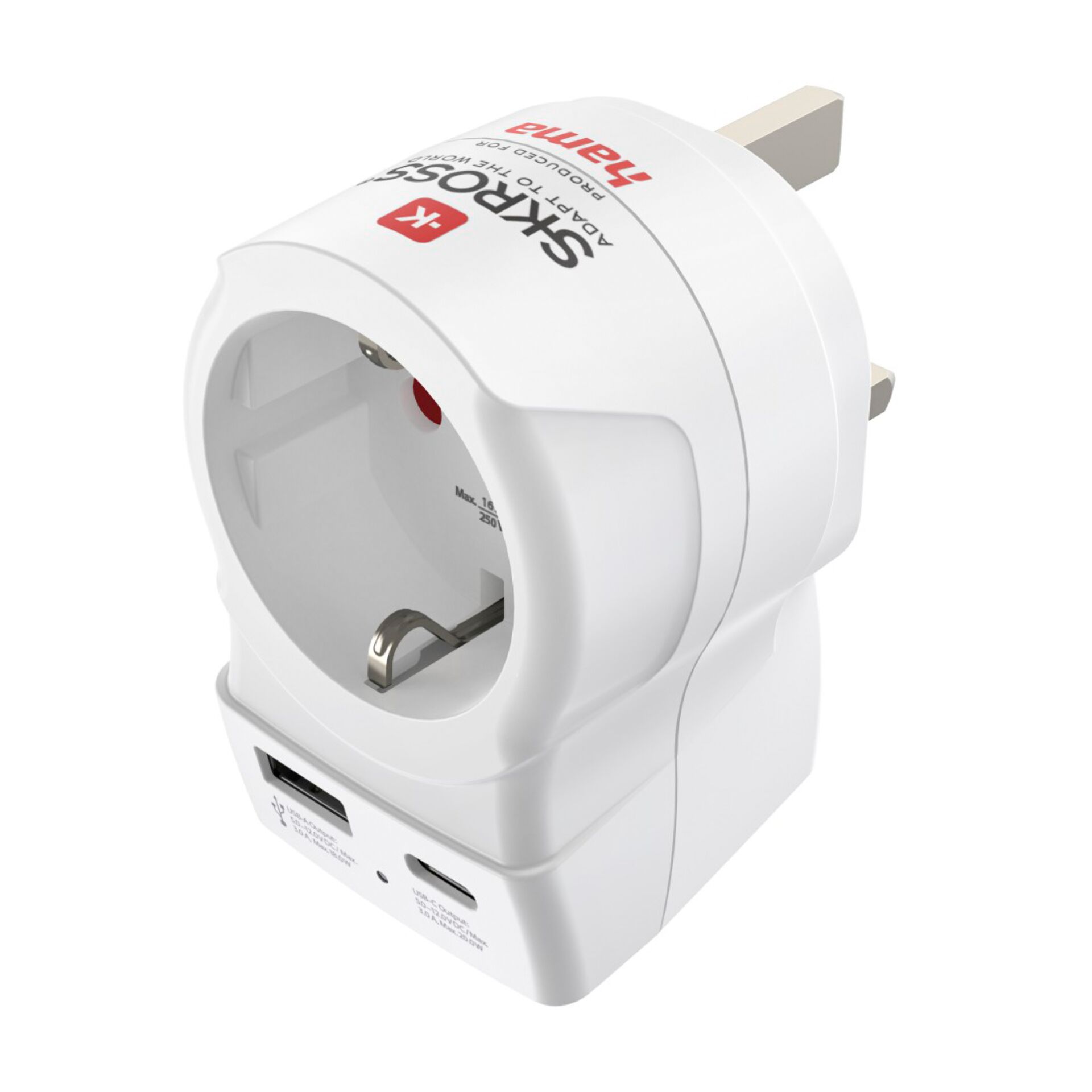 Steckeradapter, Rundsteckdose, EU-Stecker, USB-C Port, Kombigerät