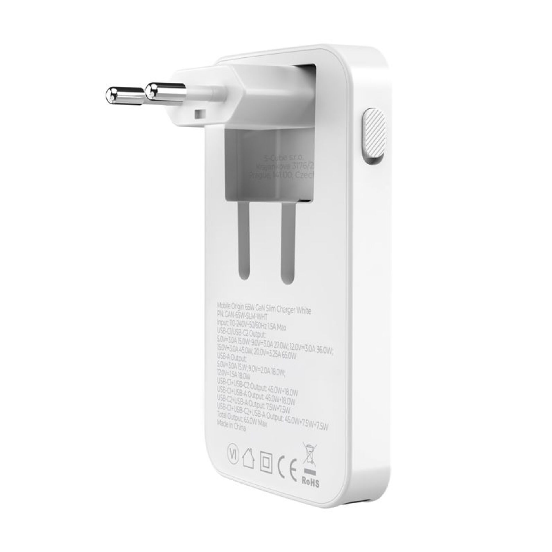 EU-Stecker, Weiß, Wandladegerät, USB-C, Dual-USB-A