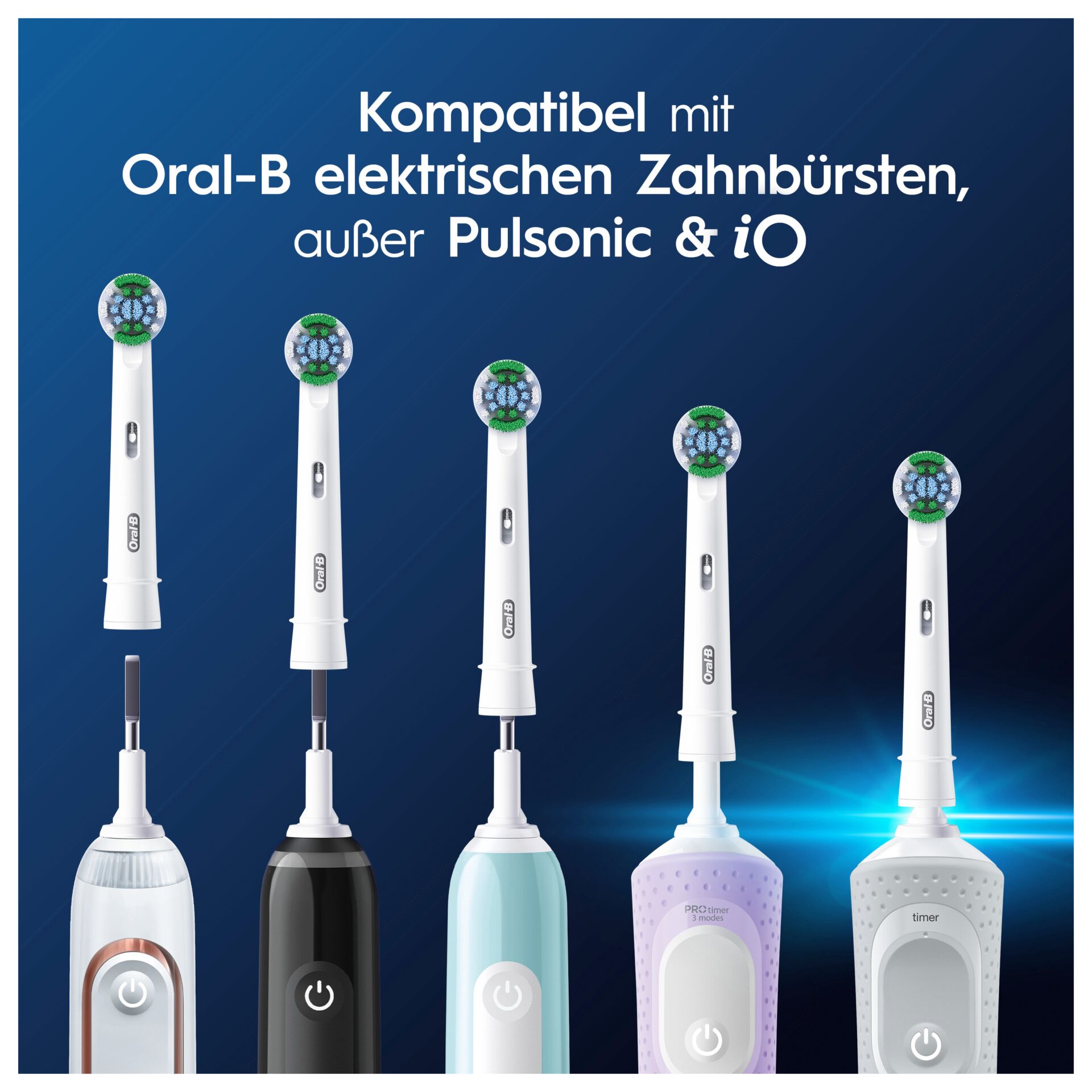 Schallzahnbürsten-Aufsatz, Schallzahnbürste, Weiß, 5er-Set, Druckknopf-Antrieb