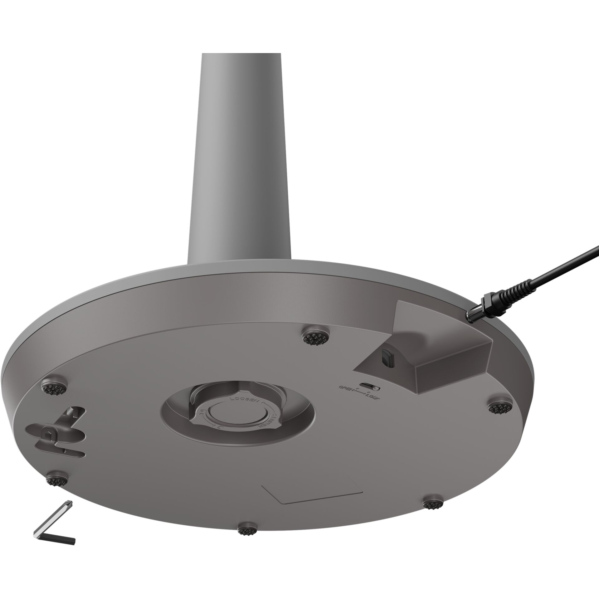 deckmontiert, deckenventilator, motorengehäuse, runder basisteil, kabel