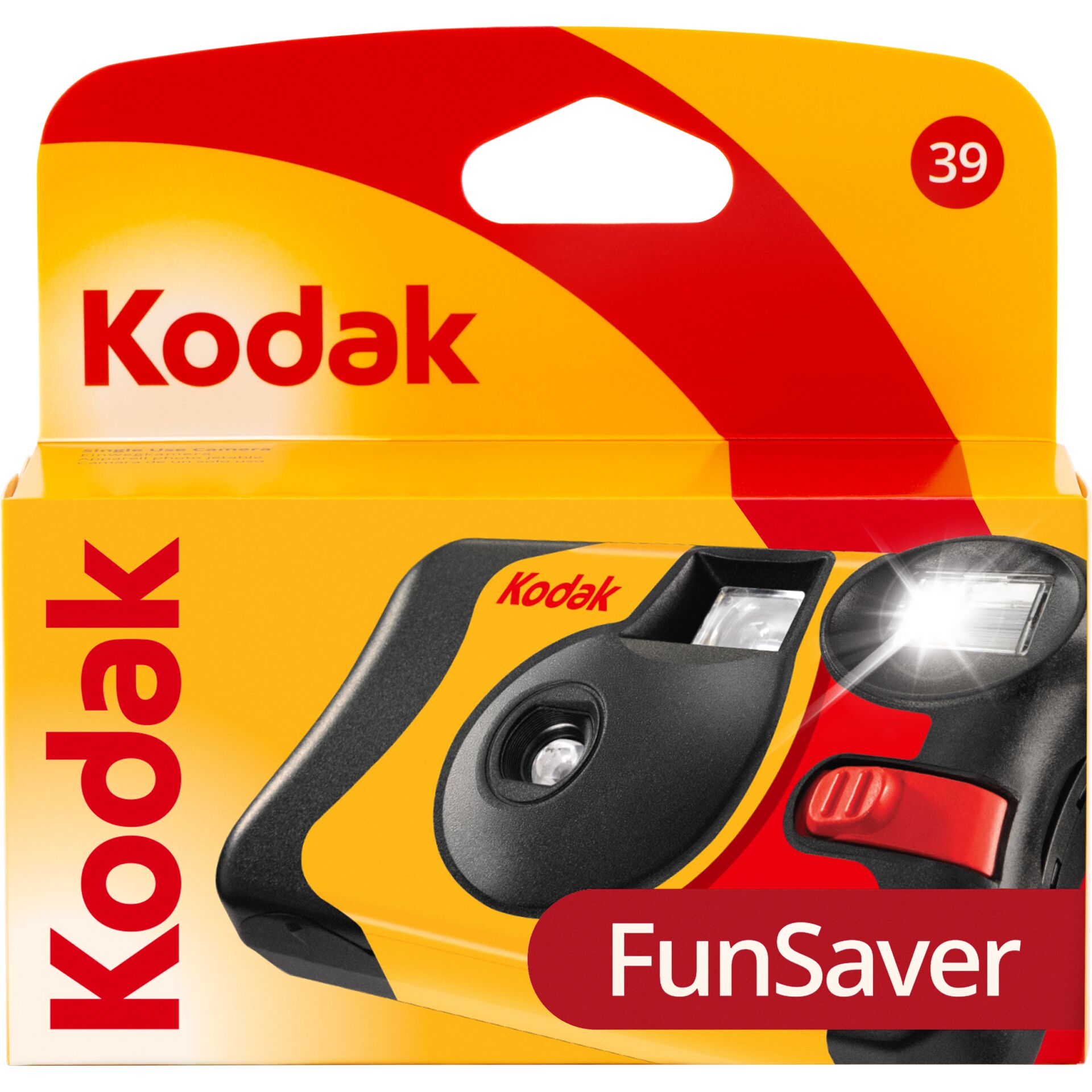 Kamera, Einwegkamera, Kodak FunSaver, Kartonverpackung, Rot-Gelb Kontrast, Kamera, Einwegkamera, FD-Kamera, FunSaver, Kodak